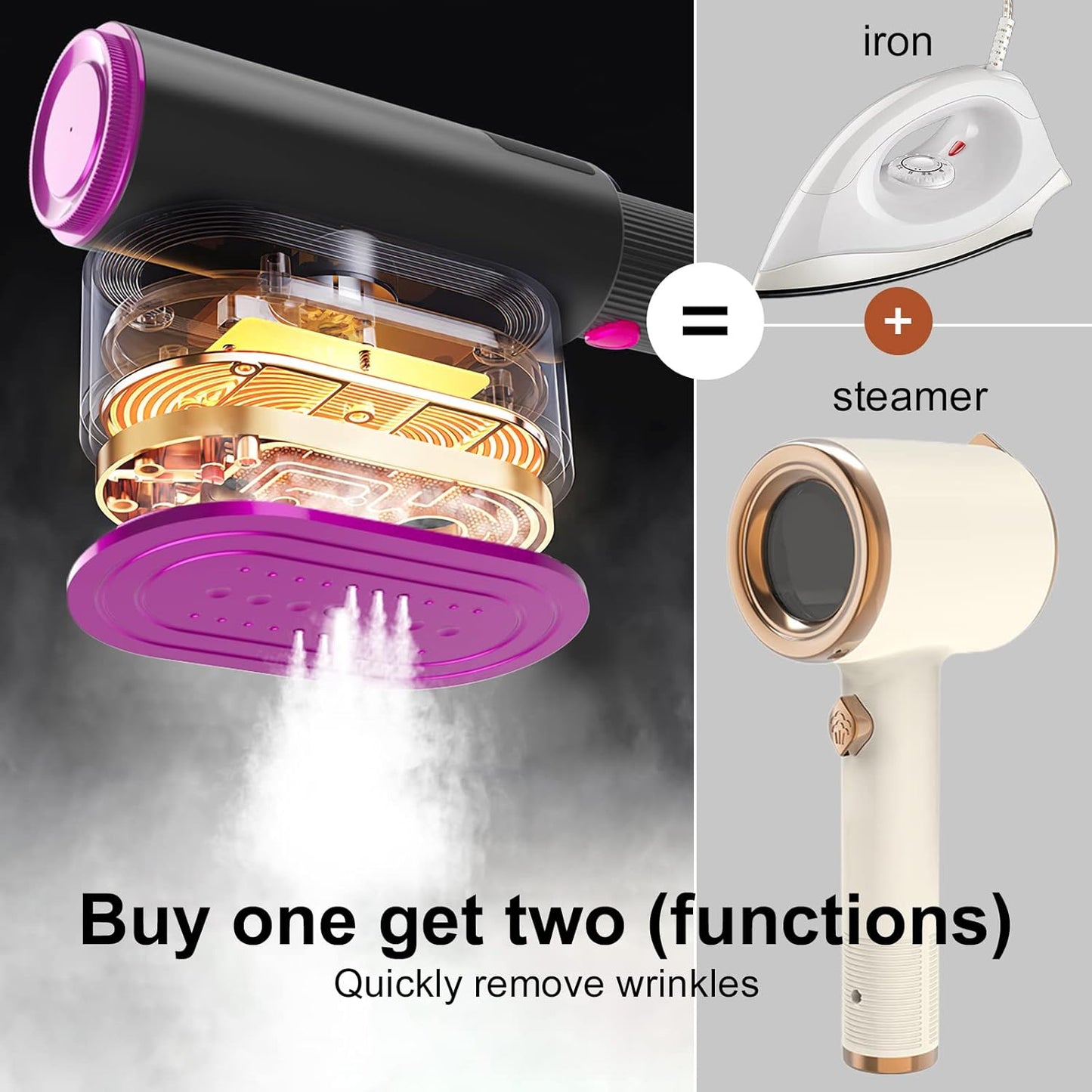 3-in-1 Clothes Steamer with Lint Roller and LCD Display for Home & Travel Use
