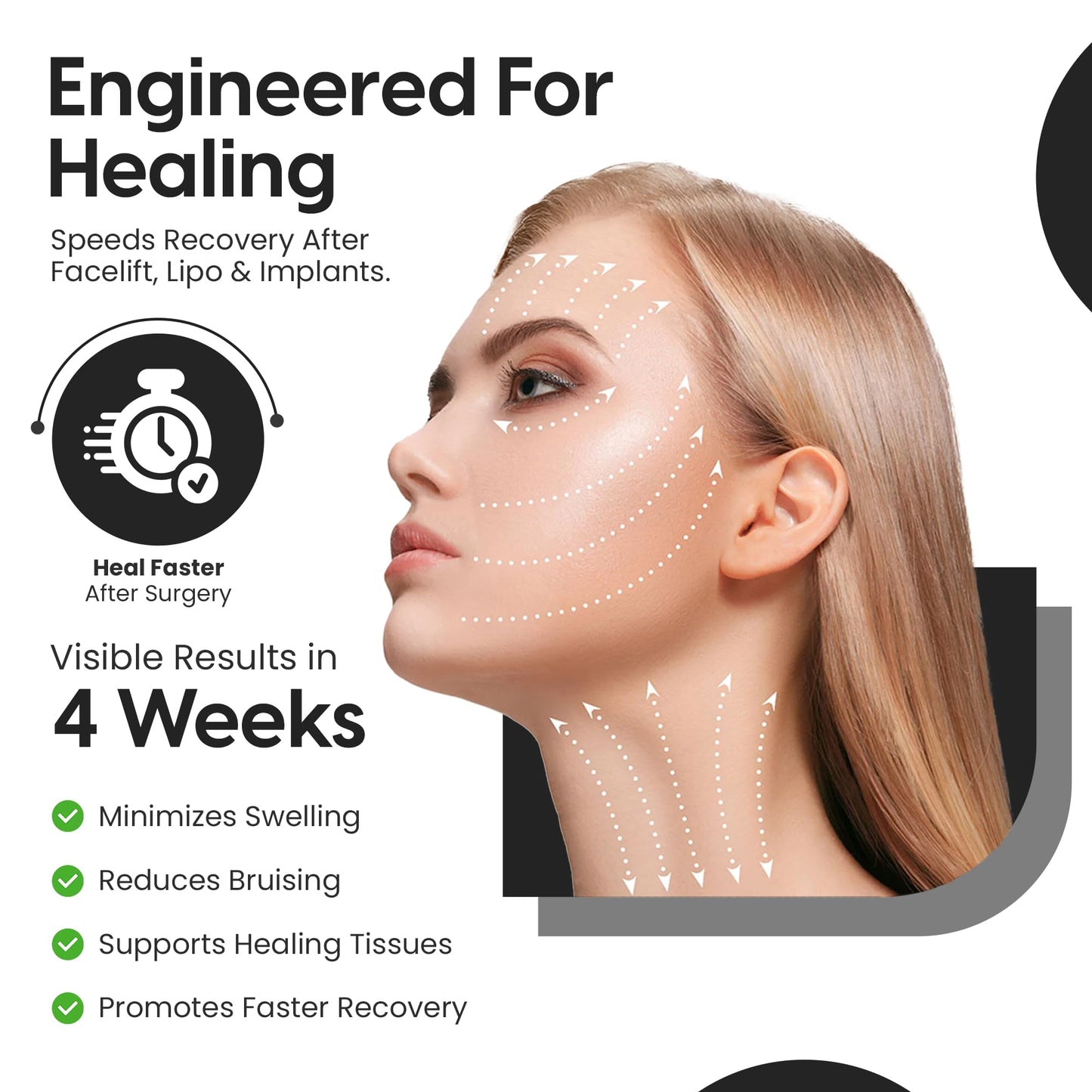 Black Post Surgical Chin Strap Compression Bandage for Neck and Chin, L/XL