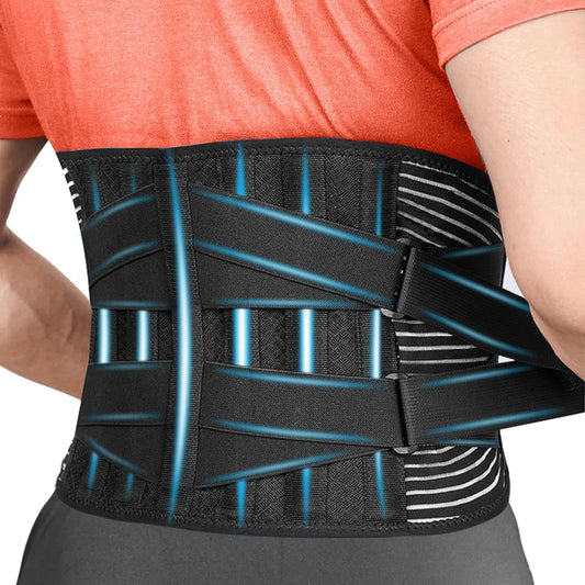 Lower Back Support Belt for Men and Women, Large 32-39 in (81.3-99.1 cm), Back Brace for Pain Relief with 6 Stays, Breathable Design, Dual Straps