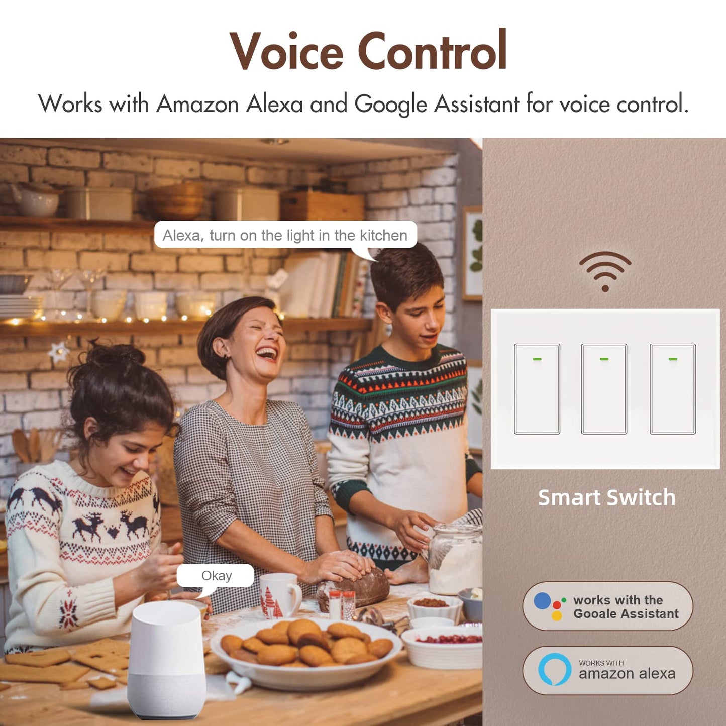 3-Gang Smart WiFi Light Switch Compatible with Alexa and Google Assistant