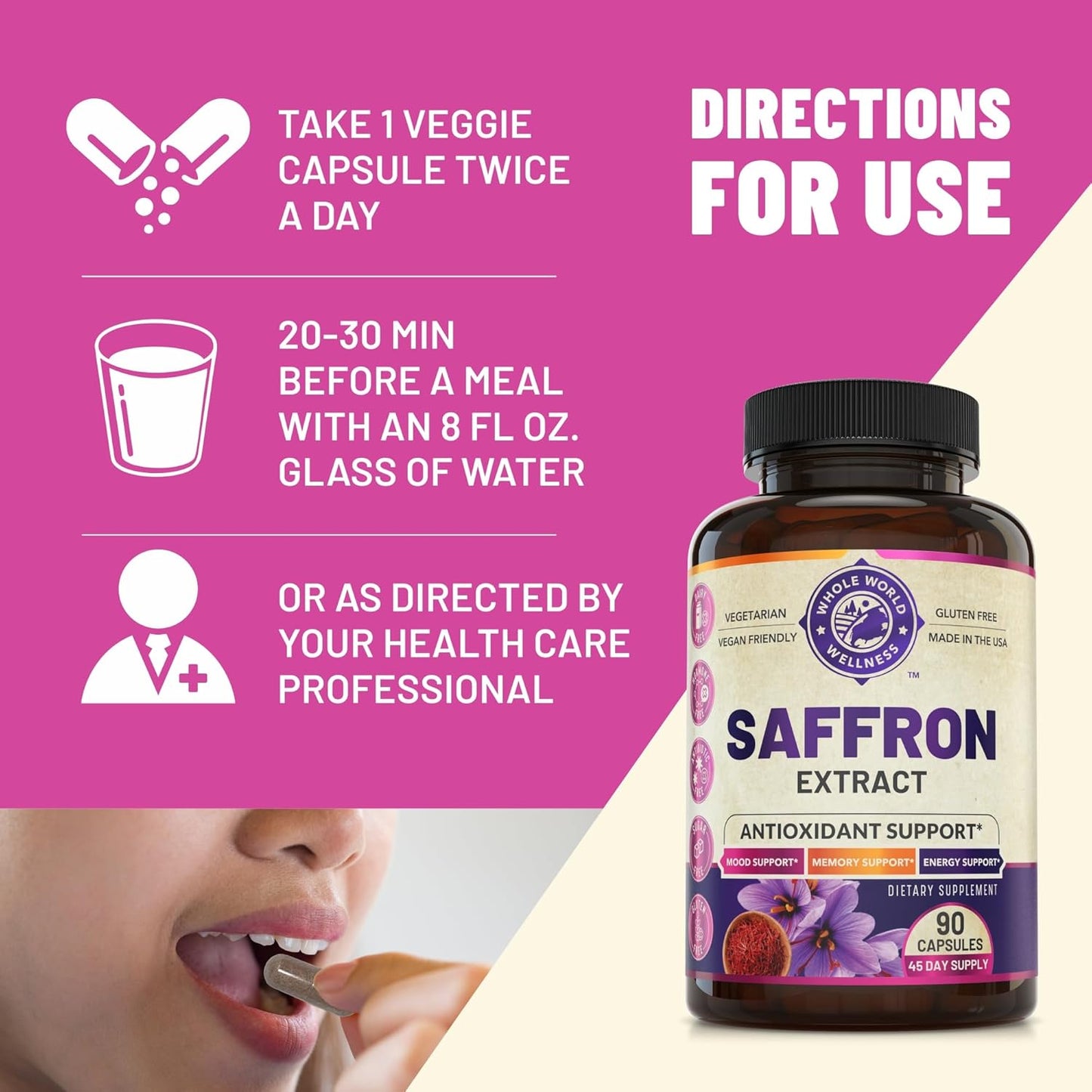 Boost Your Health with 100% Pure Saffron Extract: Supports Mood, Memory, Digestion, and Eye Health