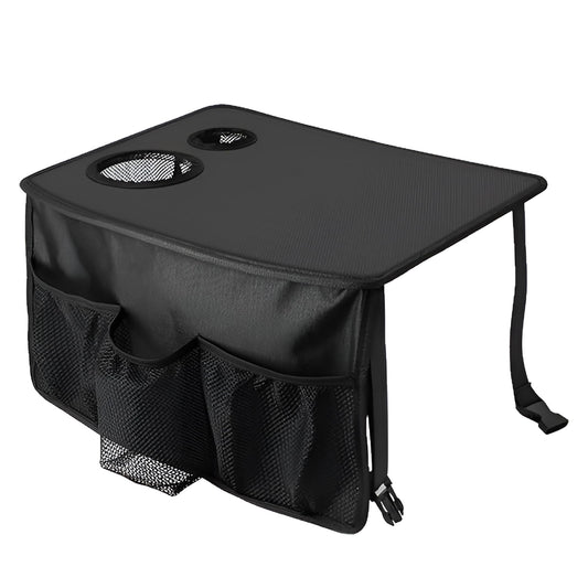 Walker Tray with Cup Holder and Storage Pouch for Folding Walkers - Black
