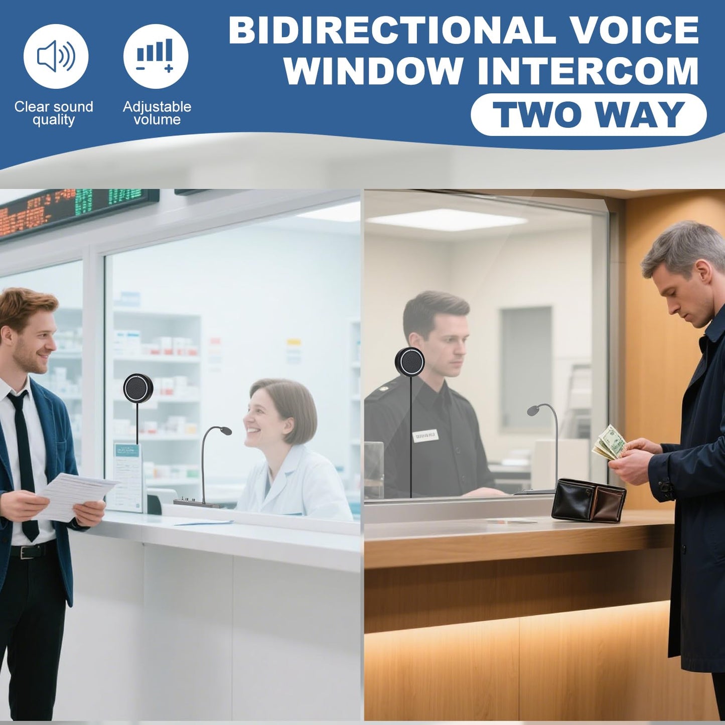 Dual-Way Window Intercom System for Business, Bank, and Ticket Counters - Clear Two-Way Audio Speaker System