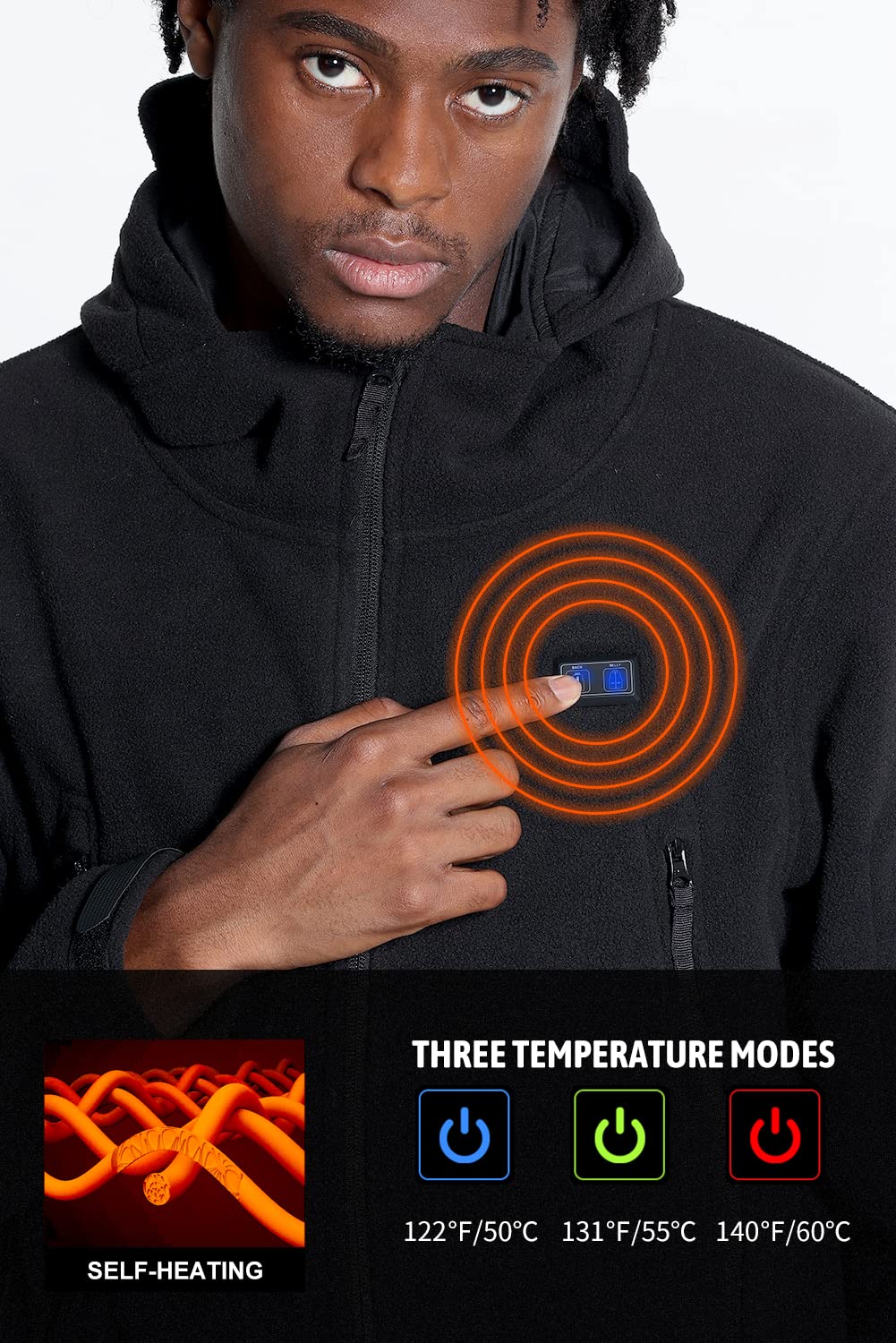 Heated Jacket with 12V 16000mAh Battery Pack - Polar Fleece Winter Hooded Coat for Men and Women