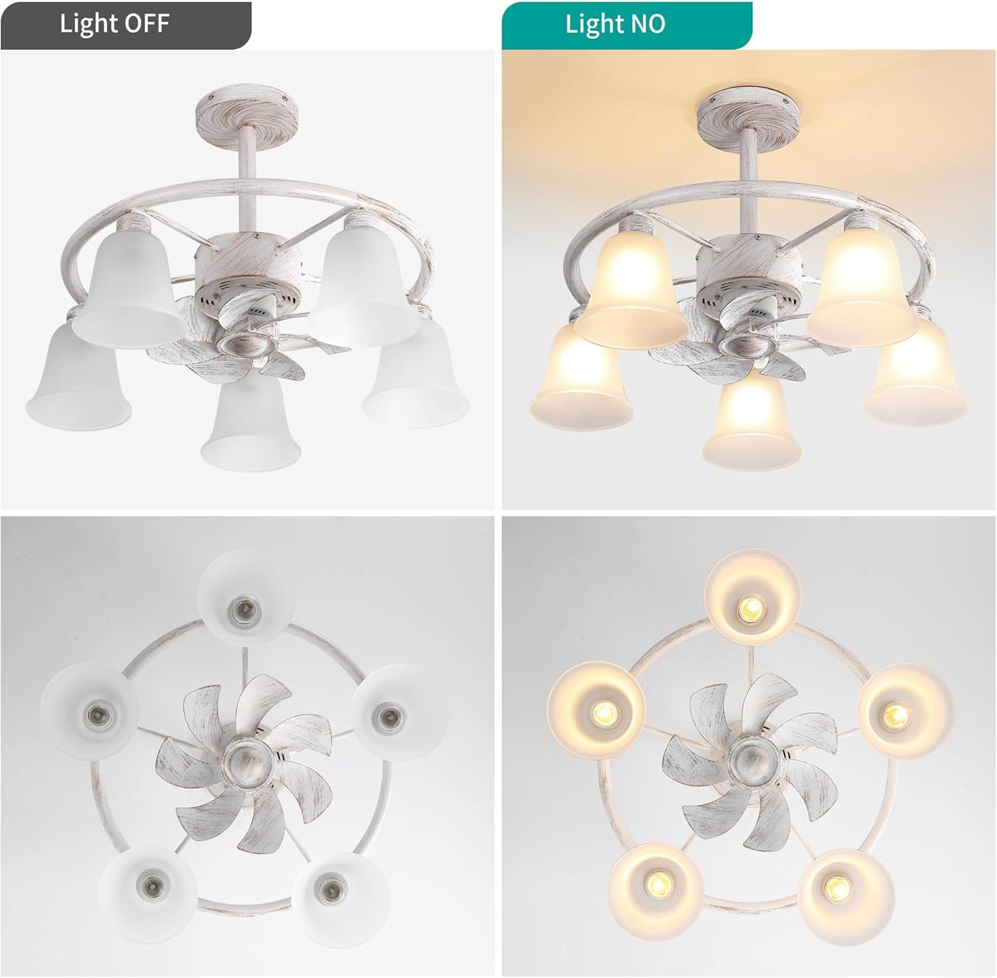 25" Matte White & Gold Ceiling Fan with Lights & Remote - Modern Farmhouse Style