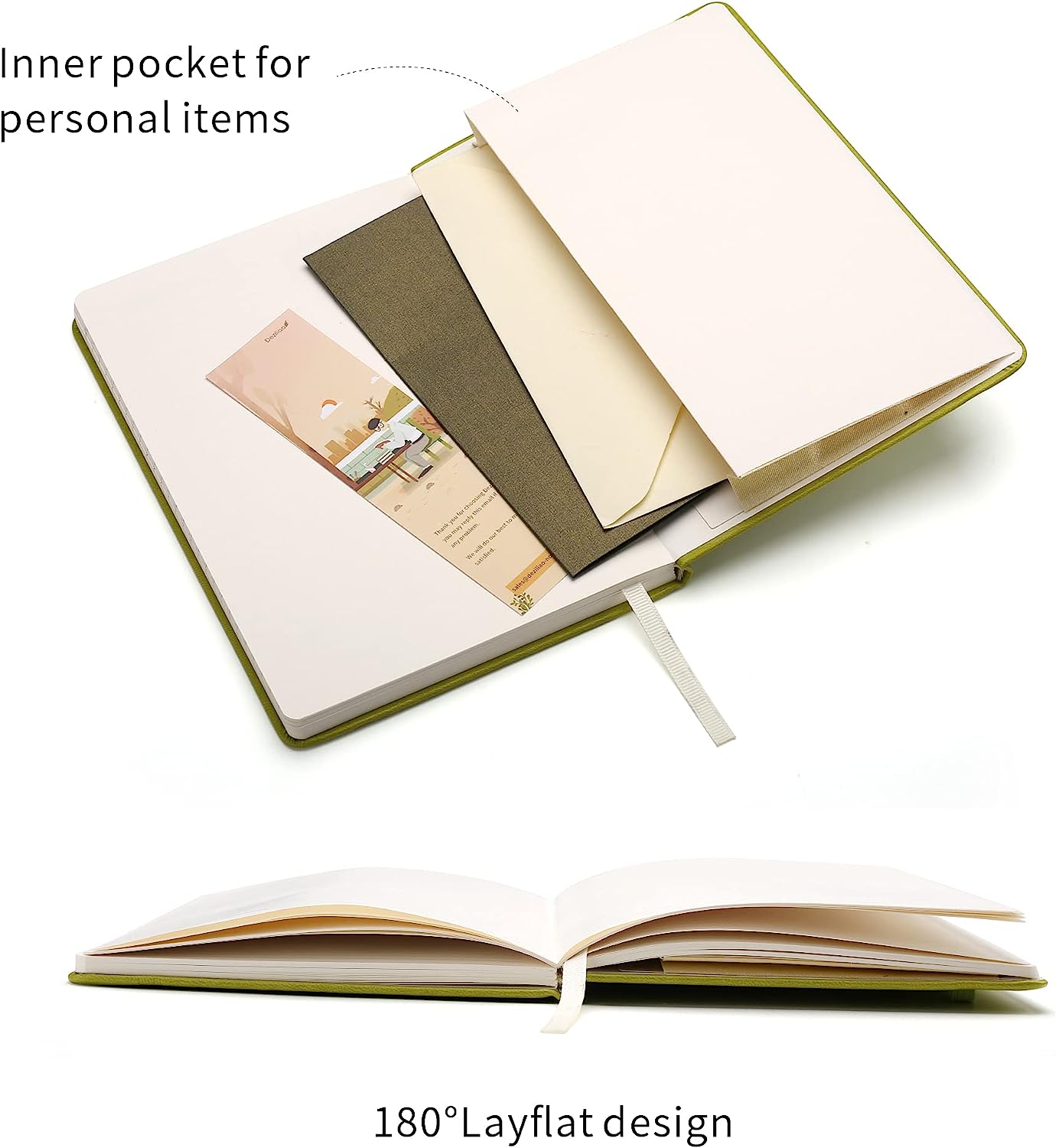 5.7"x8.4" Green 160 Page Ruled Hardcover Notebook/Journal w/ 100 GSM Paper