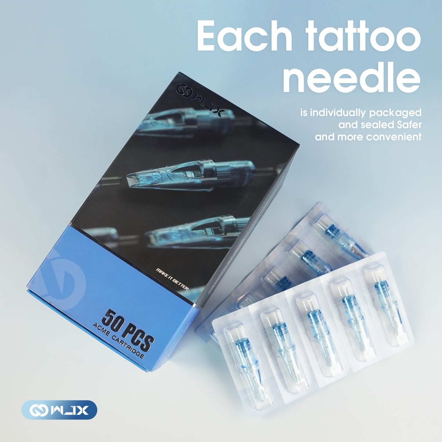 Mixed Size Tattoo Cartridge Needles 50-Piece Set - #12 Round Liner Shader Magnum