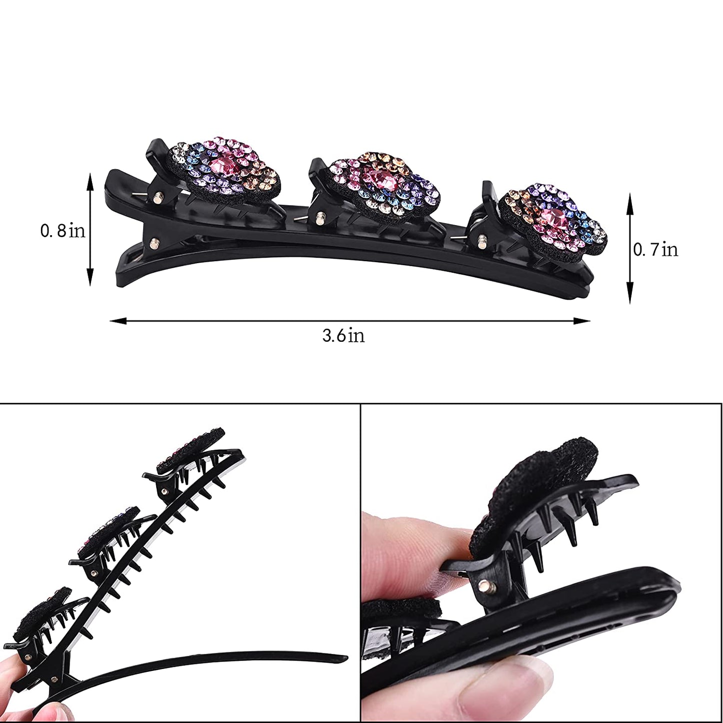 8pk Sparkling Crystal Stone Rhinestone Braided Hairpin Duckbill Clip Hair Clips