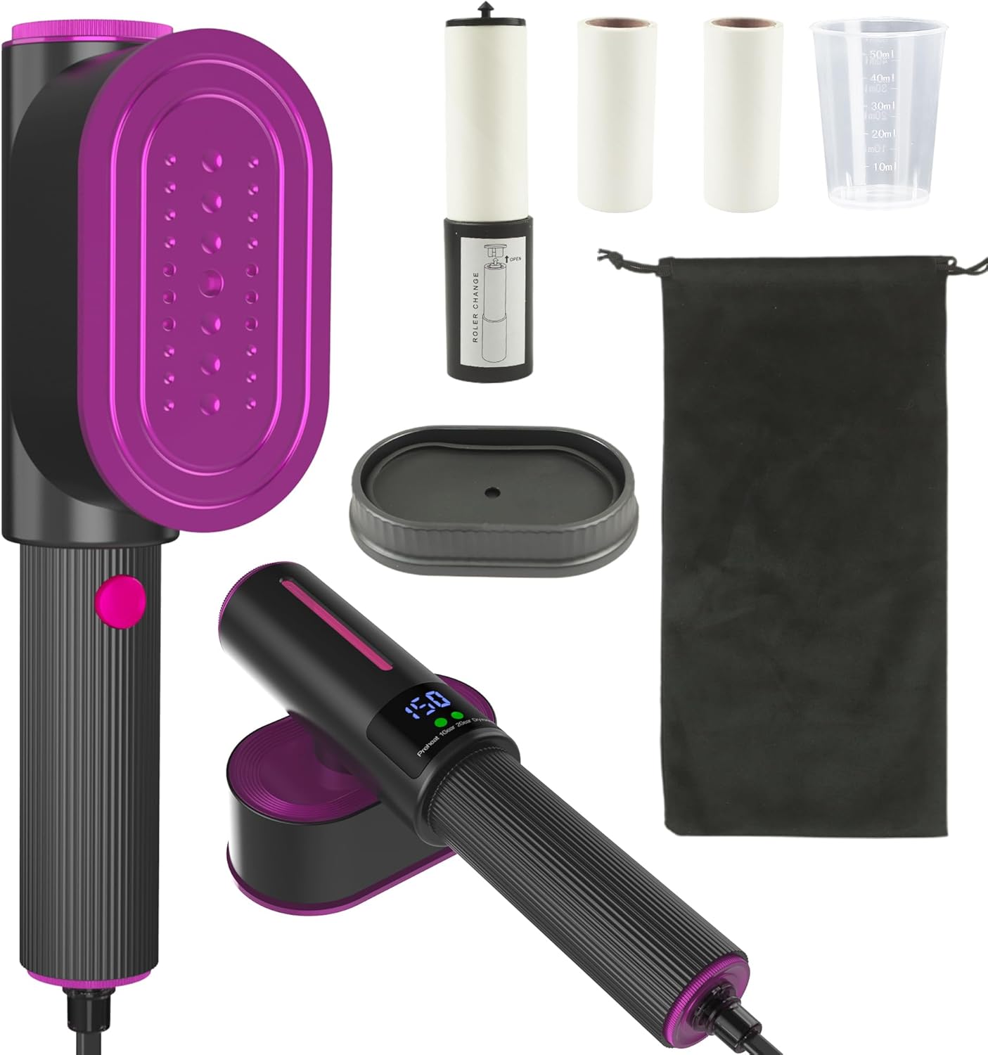 3-in-1 Clothes Steamer with Lint Roller and LCD Display for Home & Travel Use