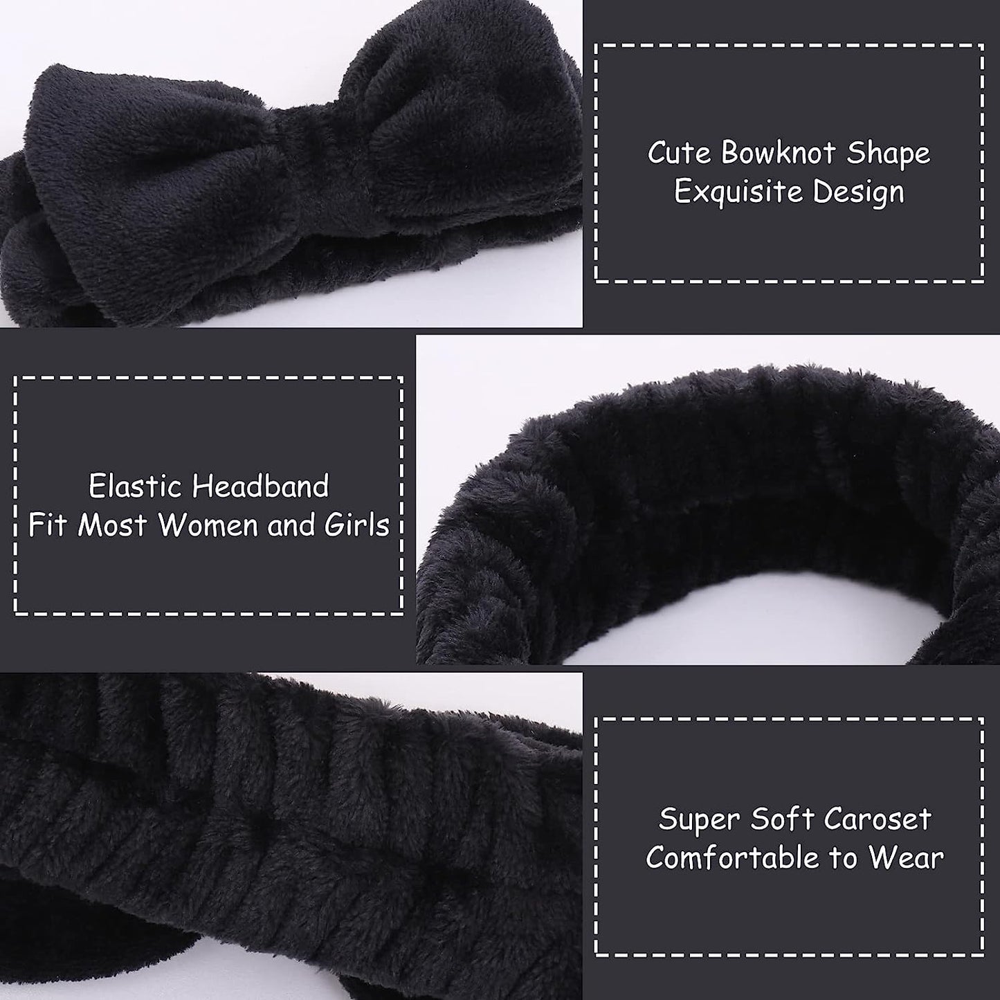 2pk Black/Gray Soft Fluffy Microfiber Coral Fleece Towel Spa Headbands