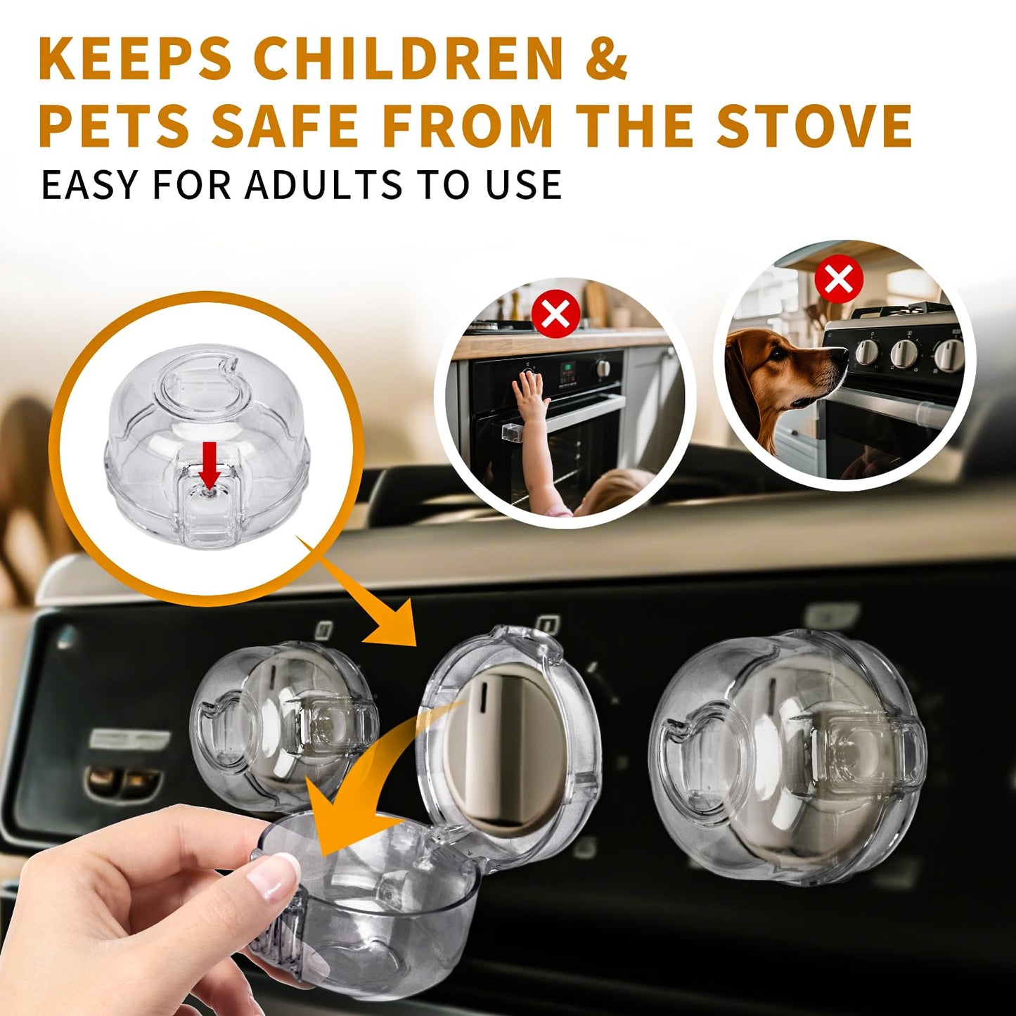 5-Pack Child Safety Stove Knob Covers - Heat Resistant Gas Oven Lock