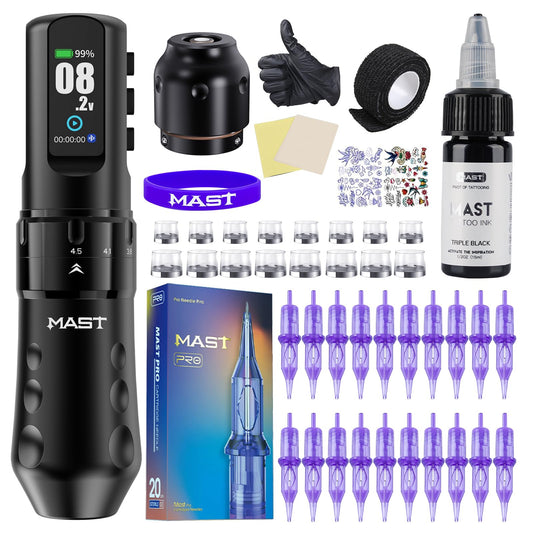 Mast Flip4 Pro Wireless Tattoo Machine Kit - 7 Adjustable Strokes & 2000mAh Battery