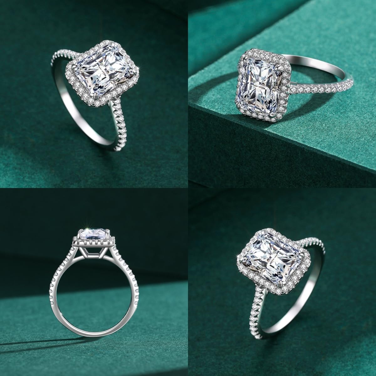 Size 7 S925 Silver Square High-Carbon Diamond Ring with Moissanite Accents