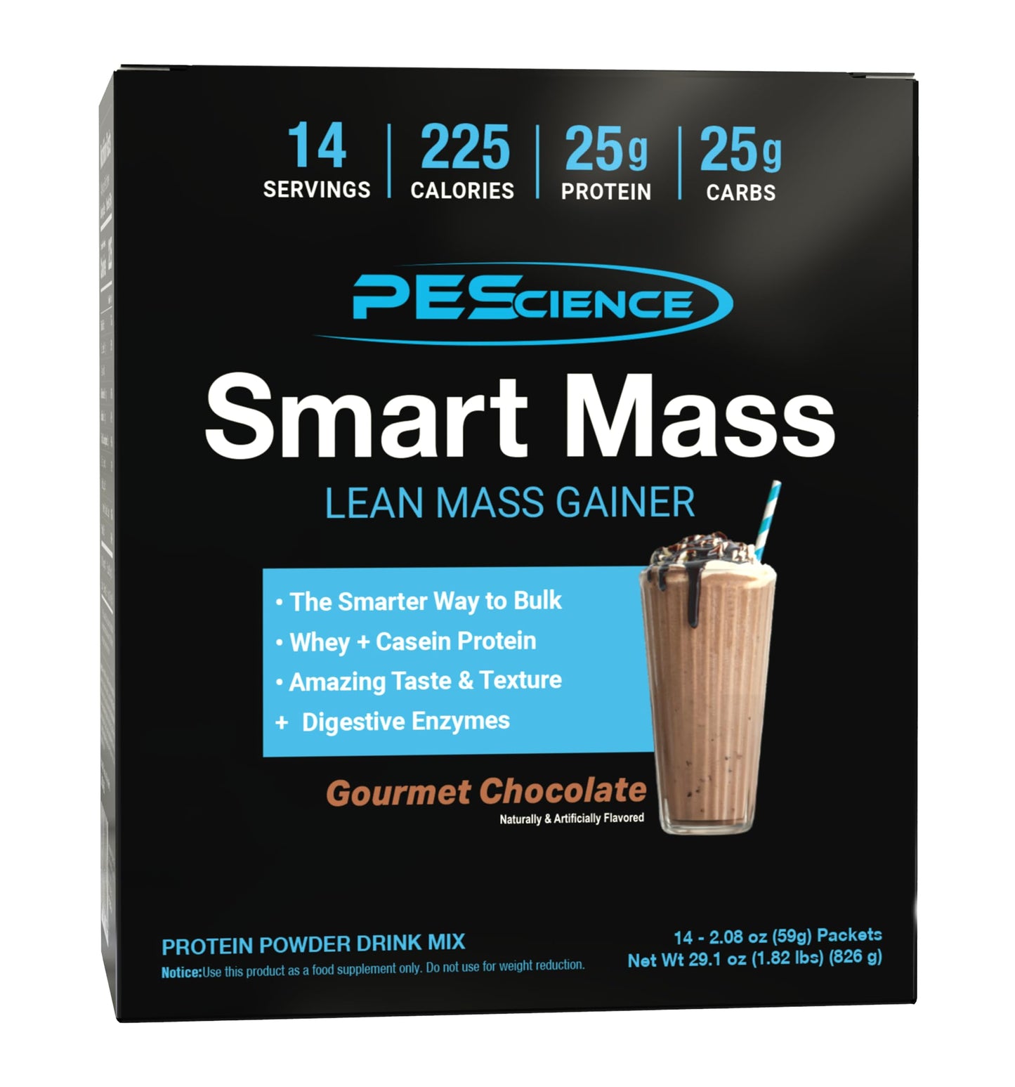 Smart Mass Gainer Lean Muscle Protein Powder Gourmet Chocolate 14 Packets