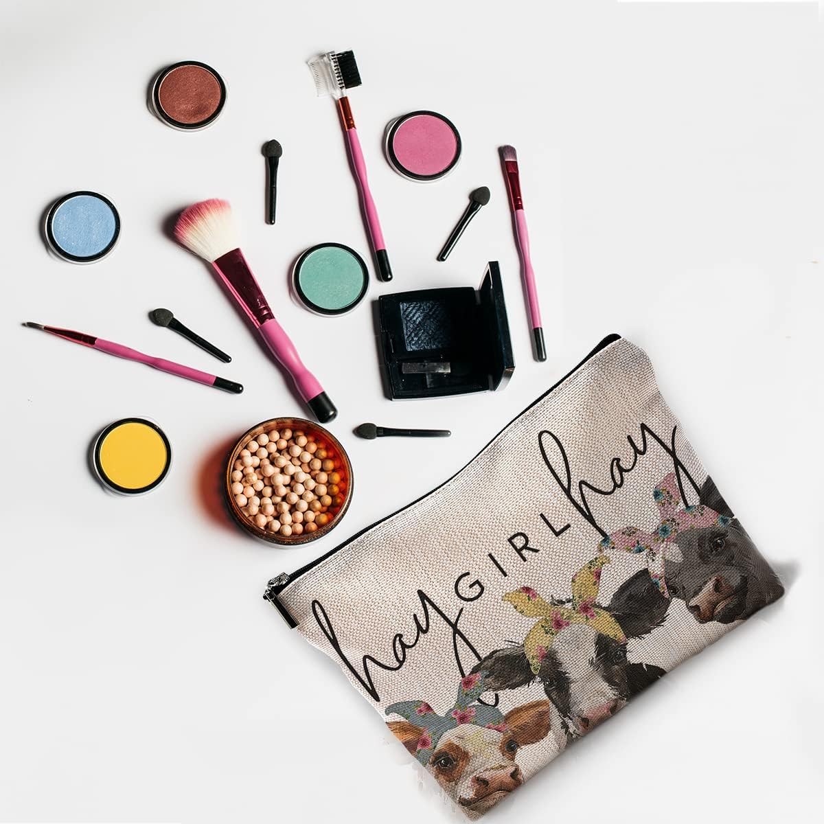 Premium Linen Cosmetic Bag for Women, Ideal for Travel & Daily Use, Colorful Cow Print