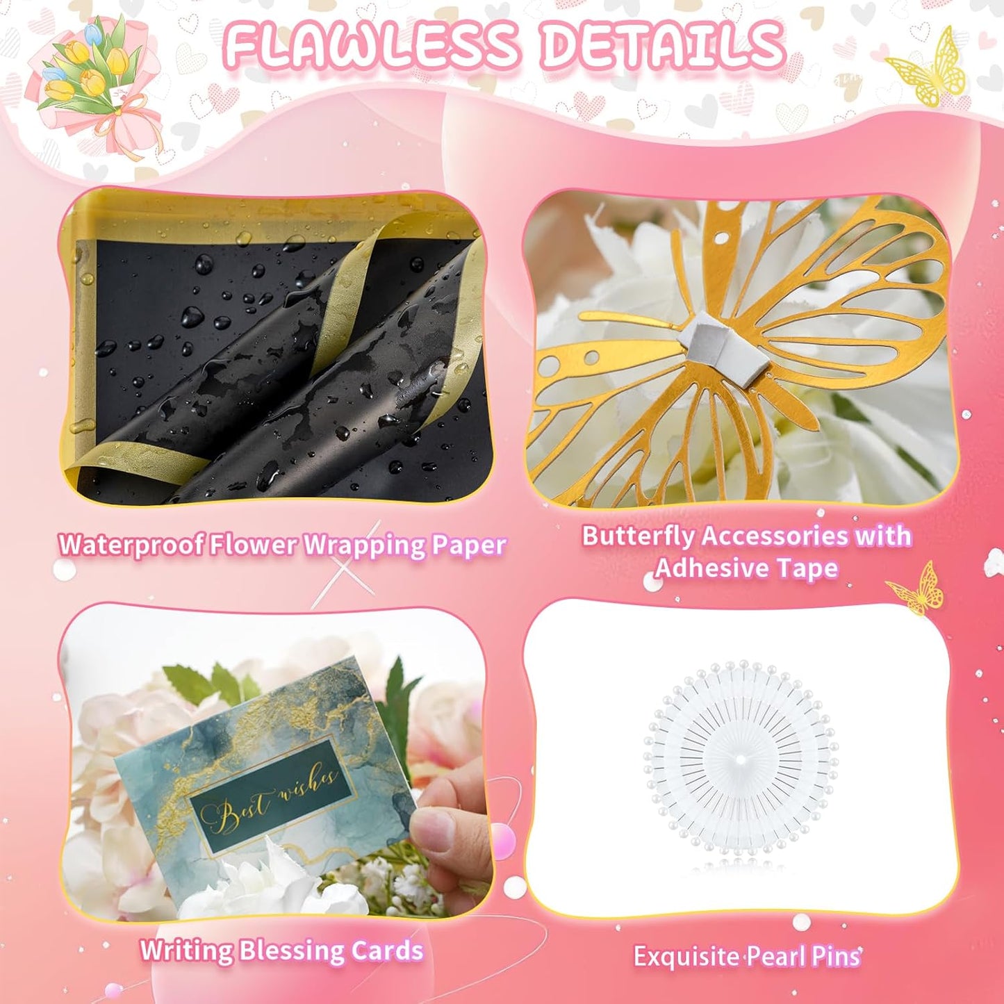 234-Piece DIY Flower Wrapping Kit: Waterproof Papers, Ribbons & 3D Butterflies