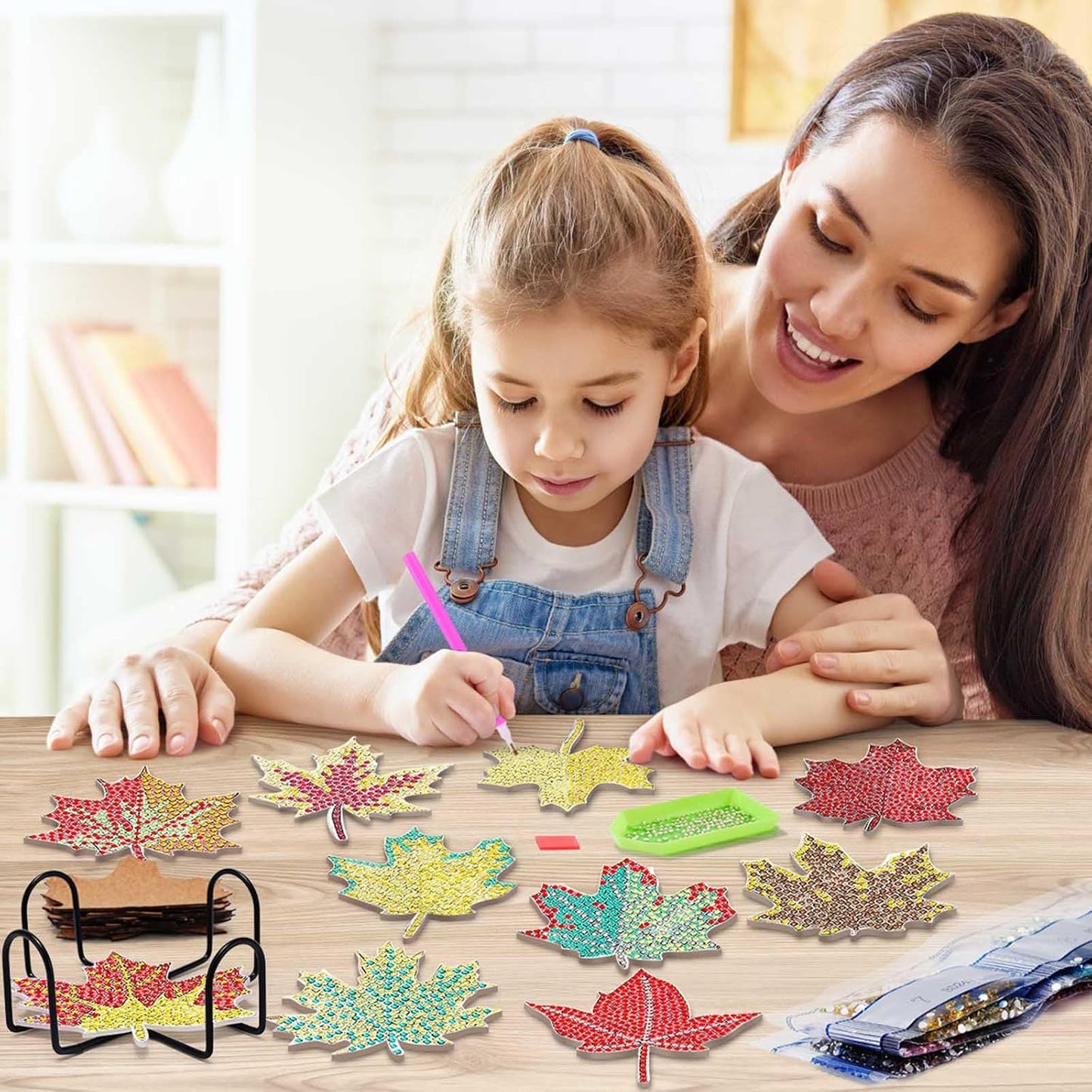 10pcs Maple Leaf DIY Diamond Painting Coaster Kit with Holder