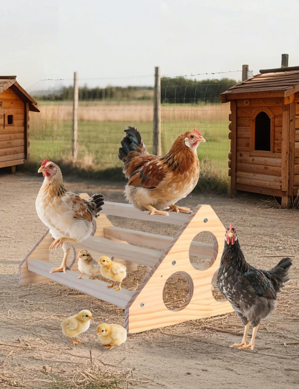 Big Wooden Chick Perch Stand Training Roosting Bar, 14.4 x 10.6 x 6.7 in (36.6 x 26.9 x 17 cm), Triangular Stable Chicken Jungle Gym