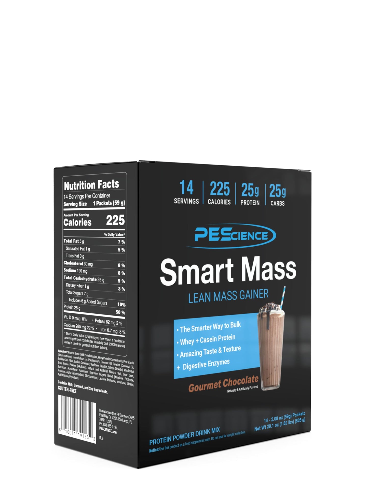 Smart Mass Gainer Lean Muscle Protein Powder Gourmet Chocolate 14 Packets