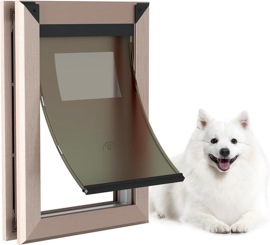 Size Large Rose Gold Aluminum Dog Door - Weatherproof with Magnetic Lock - Fits Dogs up to 100 lbs