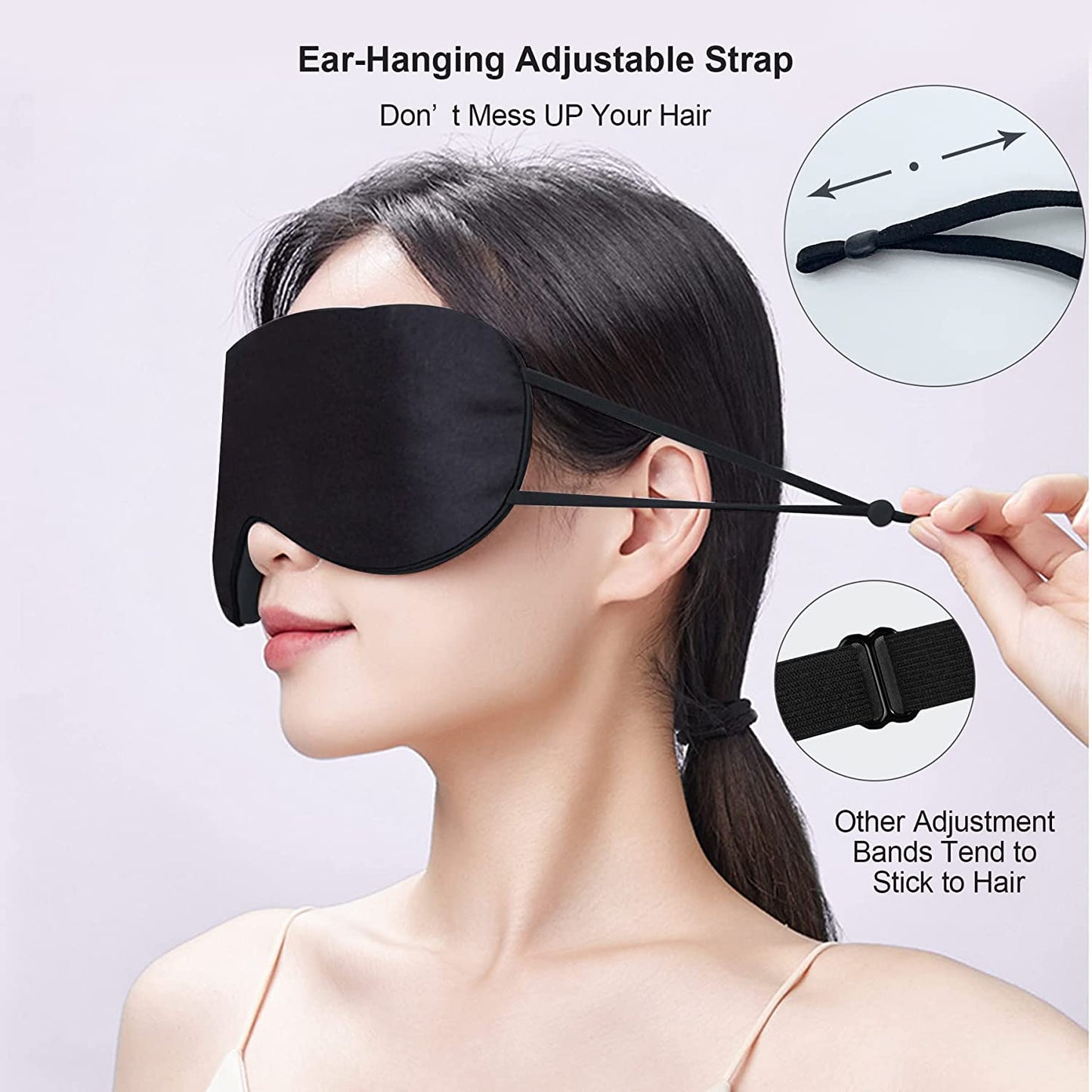 3pk (Black/Purple/Blue) Sleeping Mask/Eye Mask w/ Adjustable Ear Straps