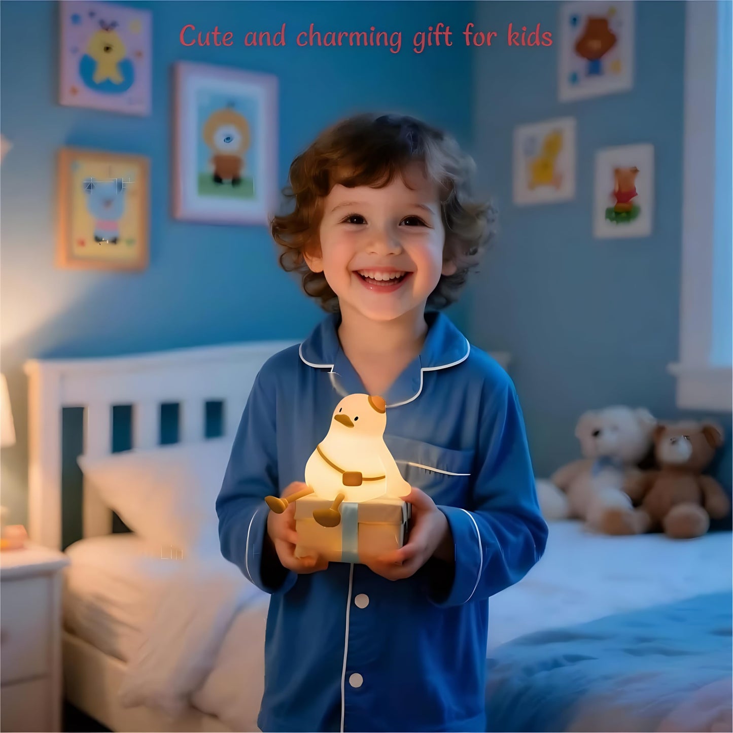 Duck Night Light for Kids, Rechargeable Silicone Squishy Lamp with Touch Control and 30-Minute Timer, Portable Dimmable Nursery Light