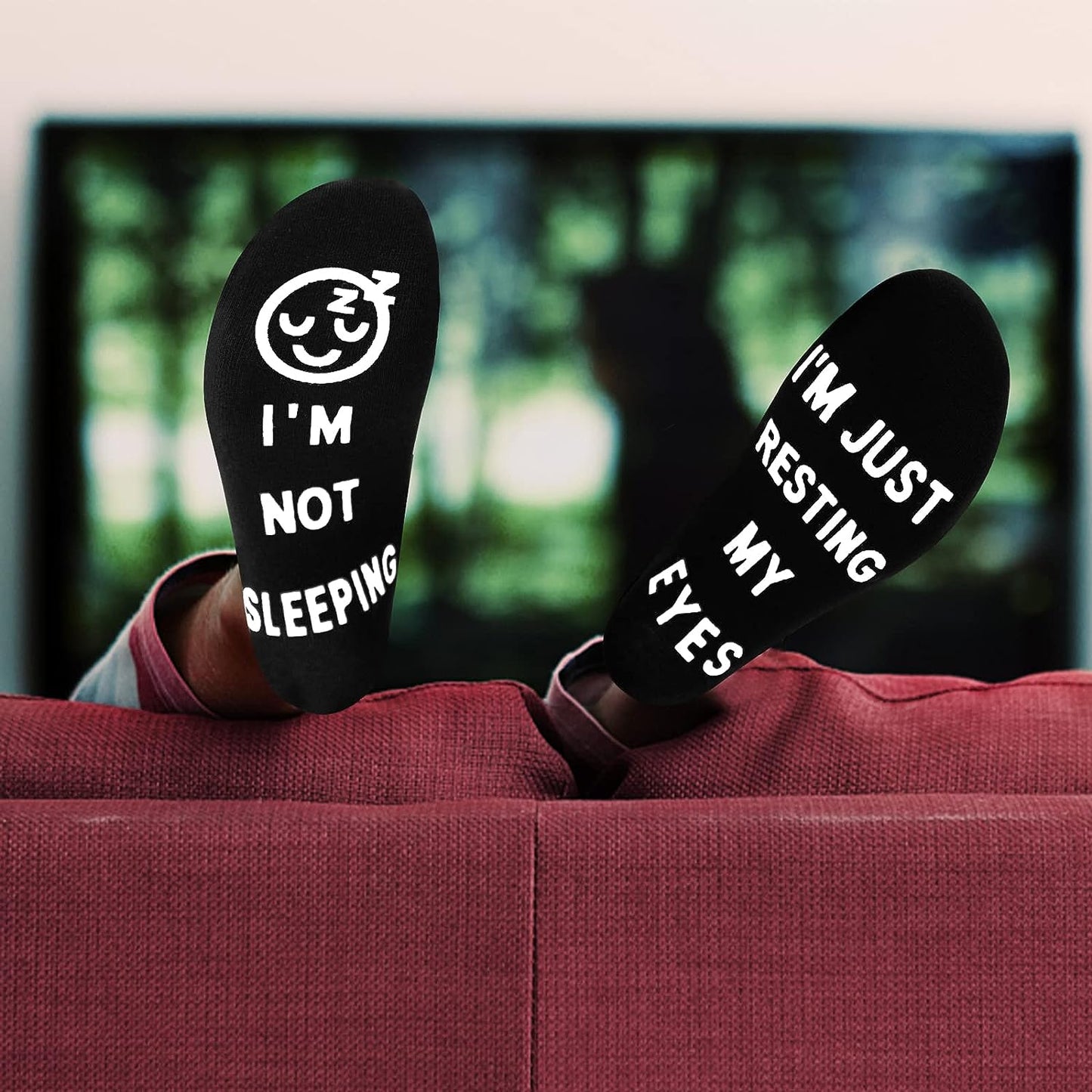 "I'm Not Sleeping I'm Just Resting My Eyes" Black Socks Funny Gift