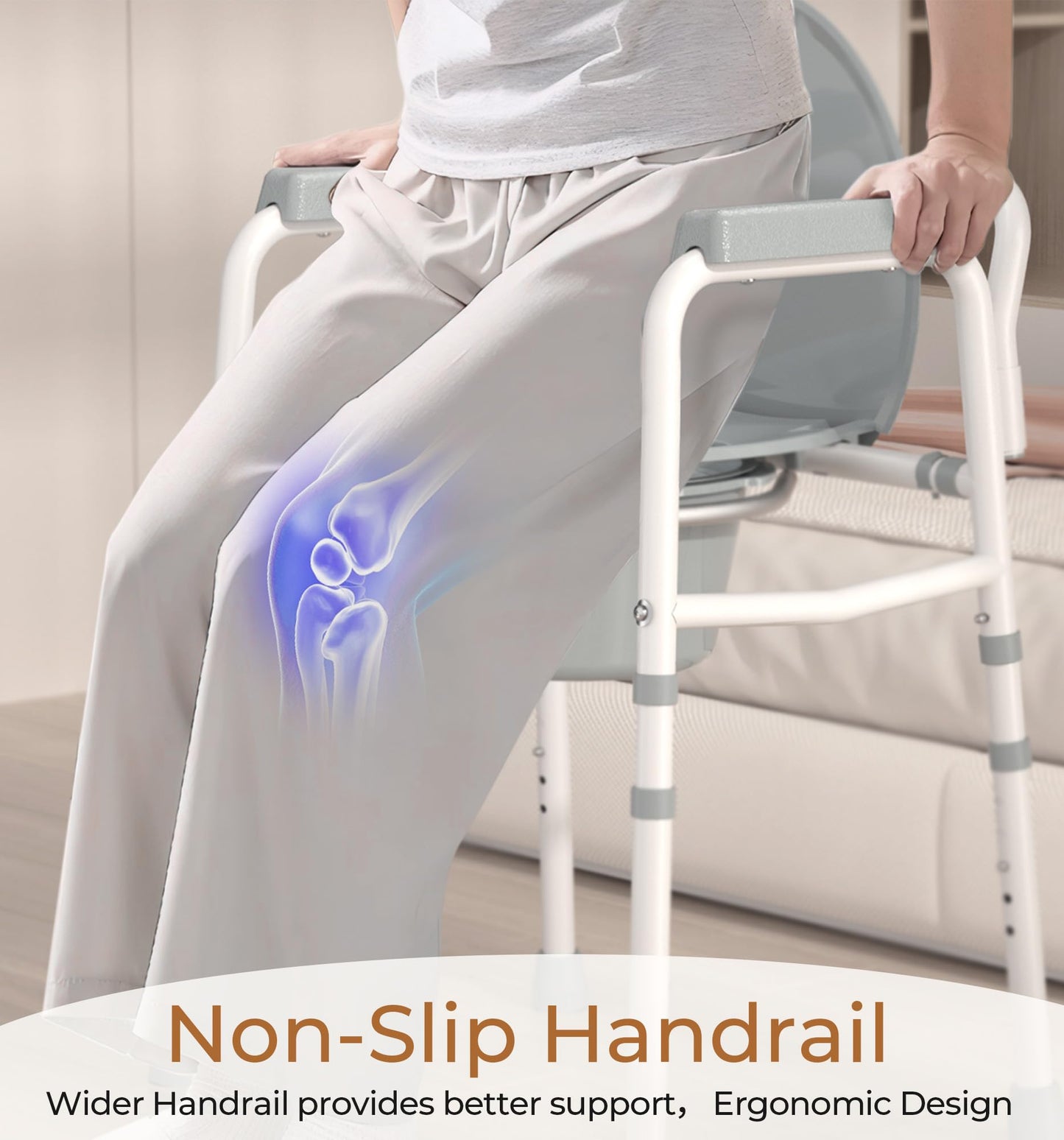 3-in-1 Bedside Commode Chair, Raised Toilet Seat & Safety Frame, Dual-Crossbar Support, 350 lb (159 kg) Capacity, 7.5 qt (7.1 L) Bucket, White