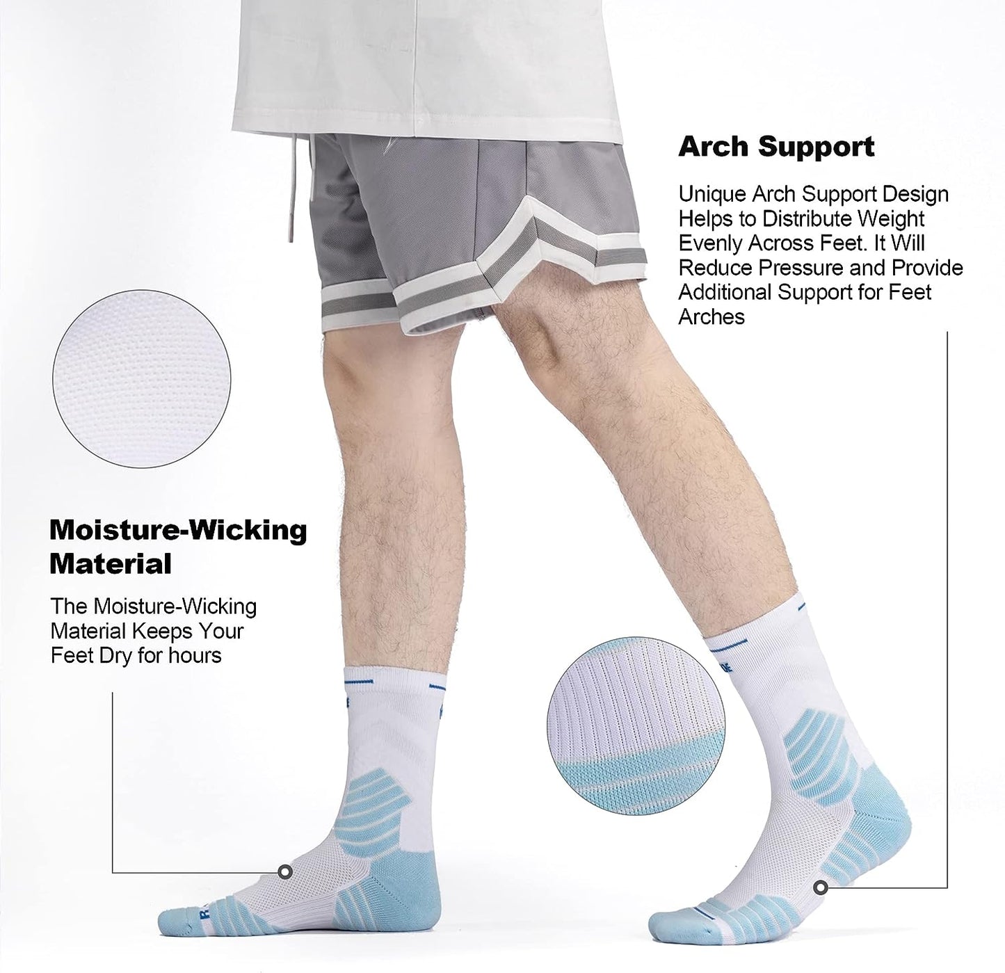 3 Pairs Size M Elite Breathable Compression Cushion Athletic Crew Socks
