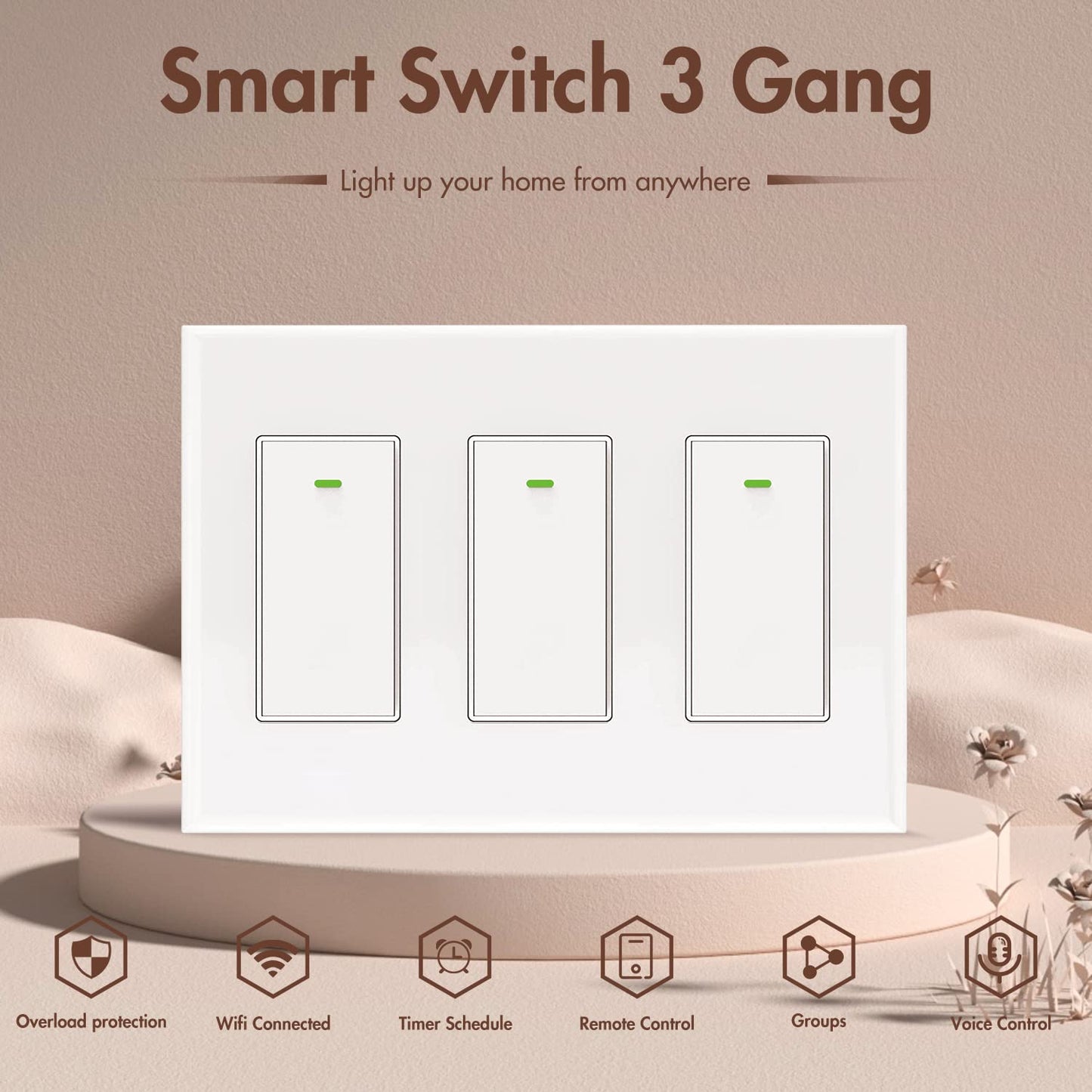 3-Gang Smart WiFi Light Switch Compatible with Alexa and Google Assistant