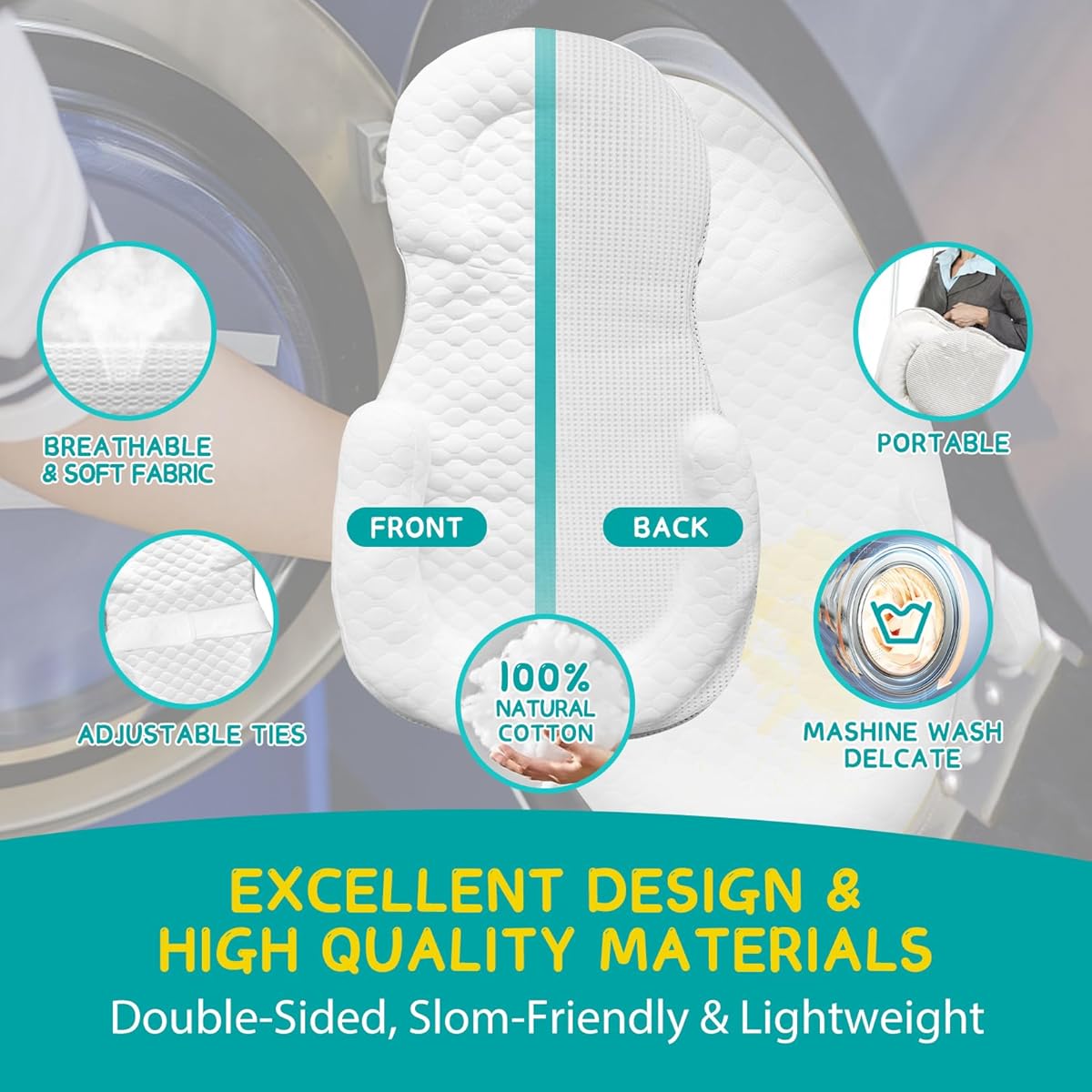 White Baby Lounger Nest with Gray Bottom for Newborns, Adjustable Soft Organic Cotton Infant Lounger, Breathable Portable Baby Bed for Home & Travel