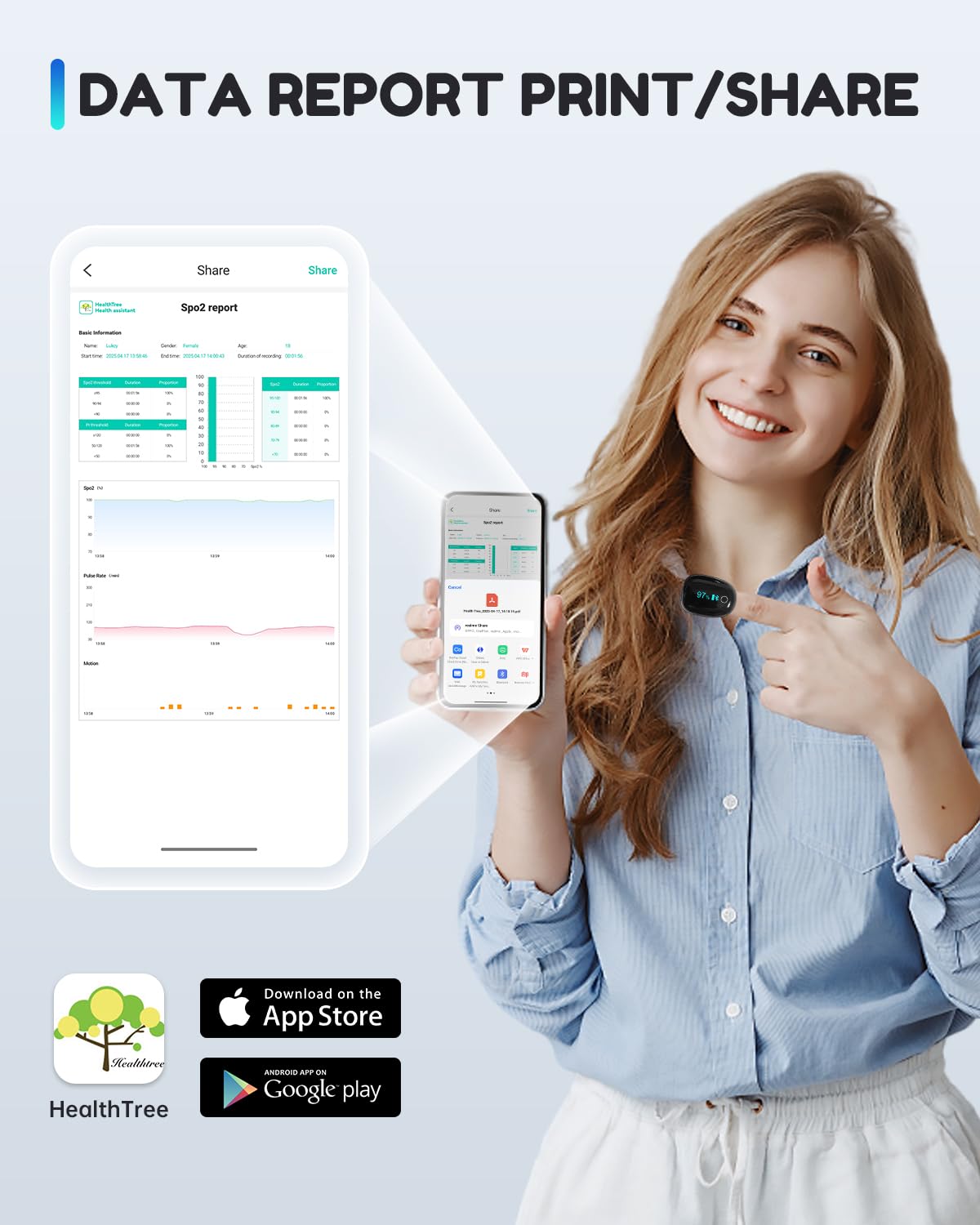 Bluetooth Ring Pulse Oximeter Continuous Oxygen Monitor with App Reports