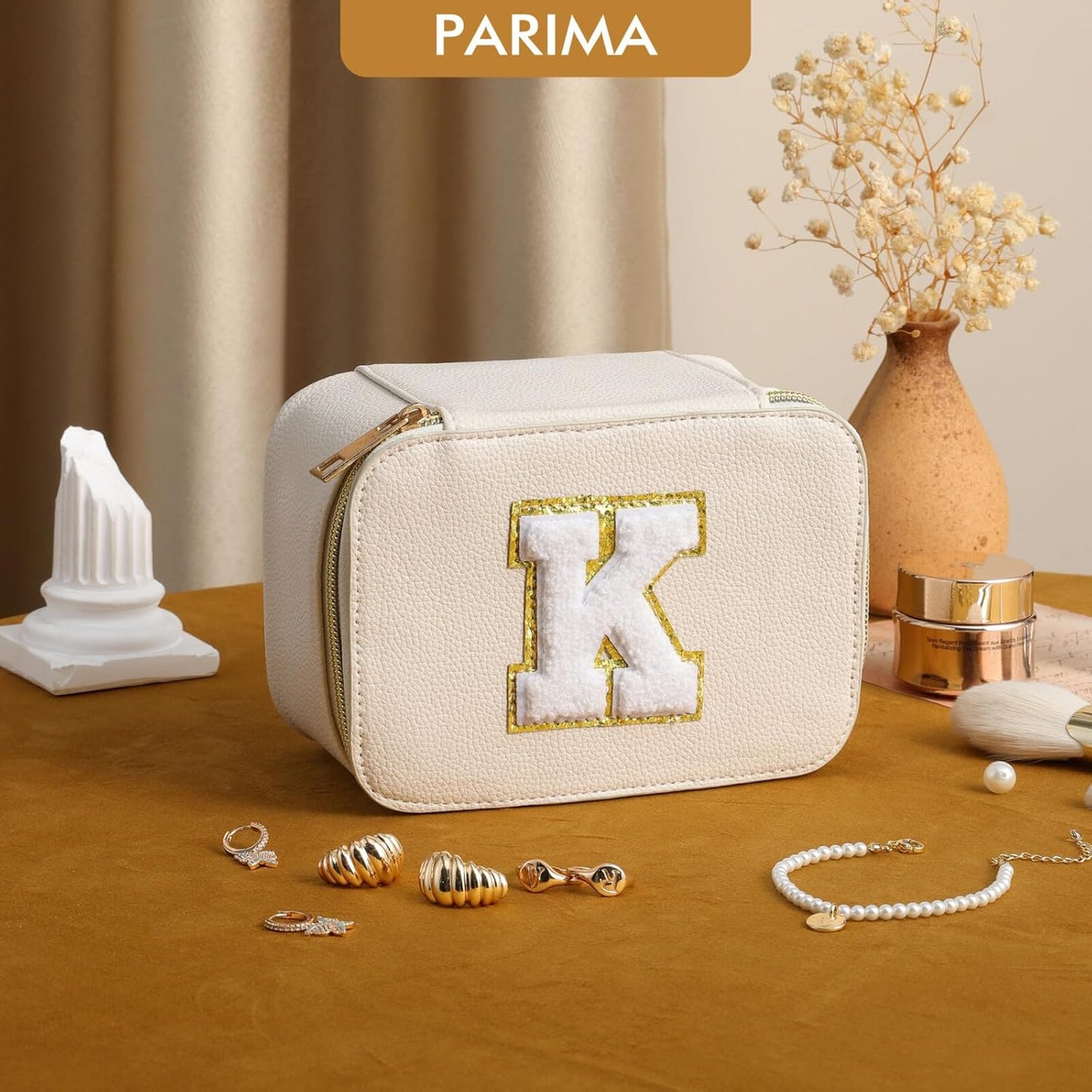Ultimate Bridesmaid Gifts: White Travel Jewelry Case with Embroidered 'S' - Safe & Stylish Storage