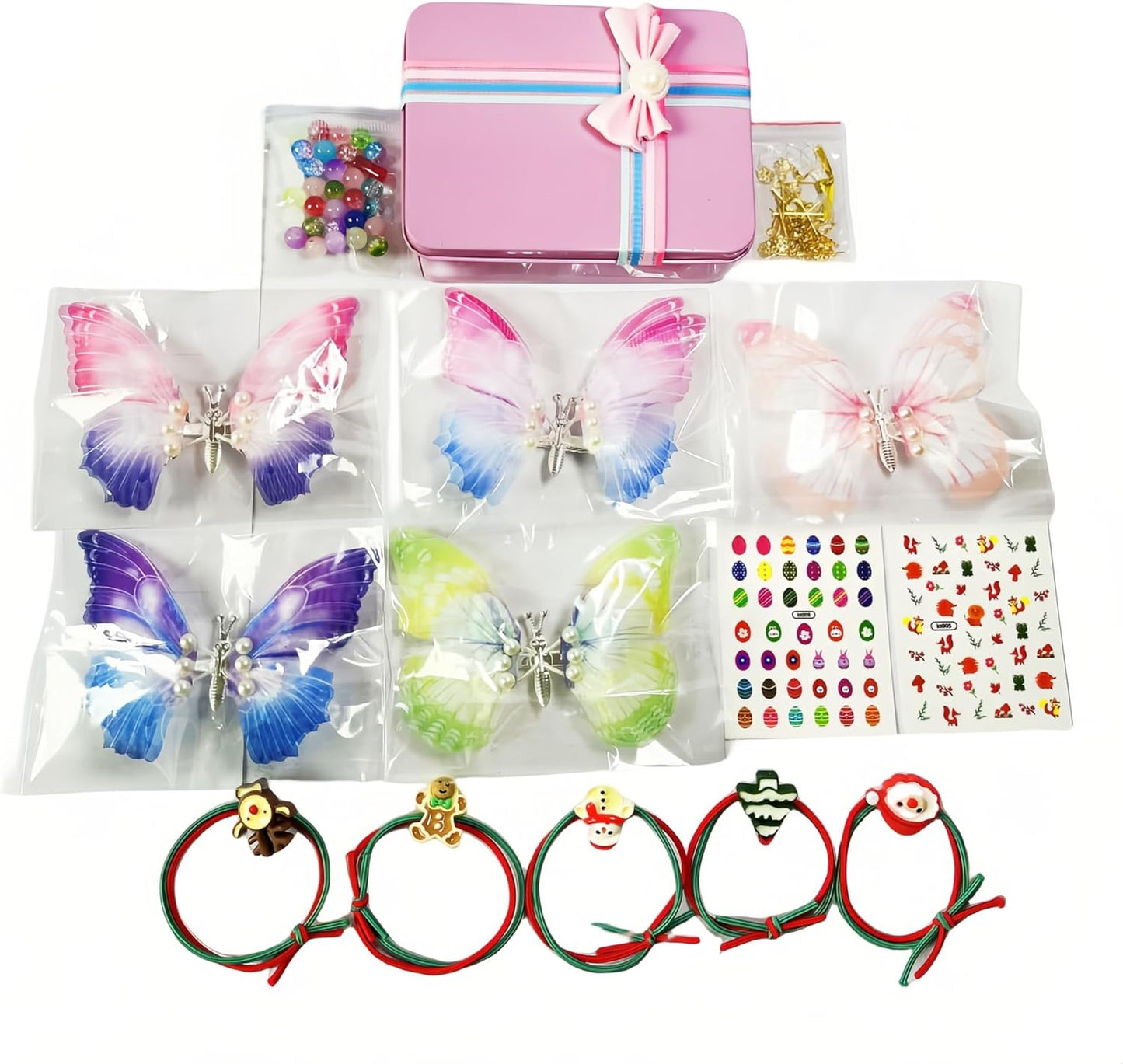 Colorful Jumping Butterfly Hair Clips & DIY Bracelet Kits for Creative Styling