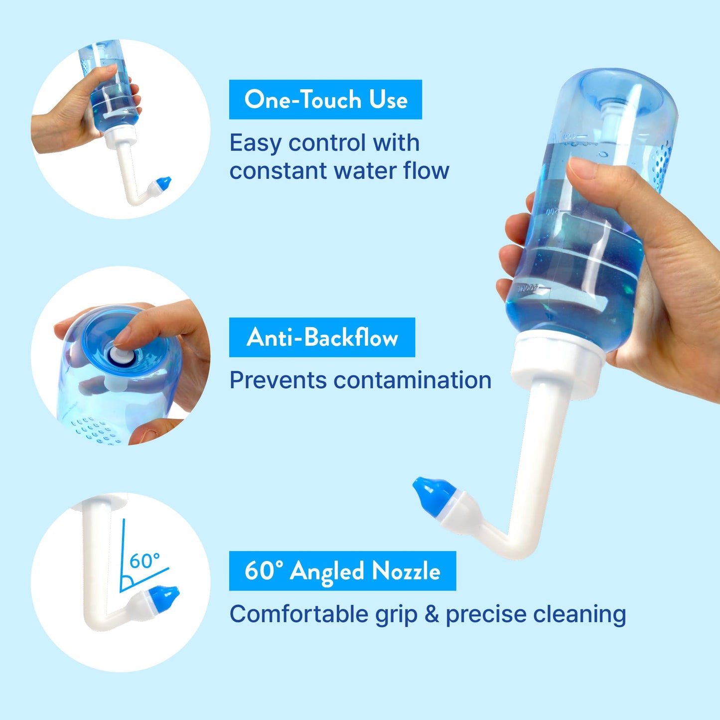 16.9 fl oz (500 mL) Nasal Rinse Kit with Smart Flow Control Valve, 40 Salt Packets, and 2 Nozzles