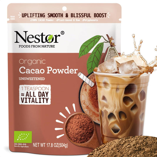 Premium Organic Cacao Powder 17.8oz: Nestor's 100% Pure, Non-alkalized, Plant-Based Superfood - Rich in Antioxidants, Gluten-Free, Vegan, No Preservatives