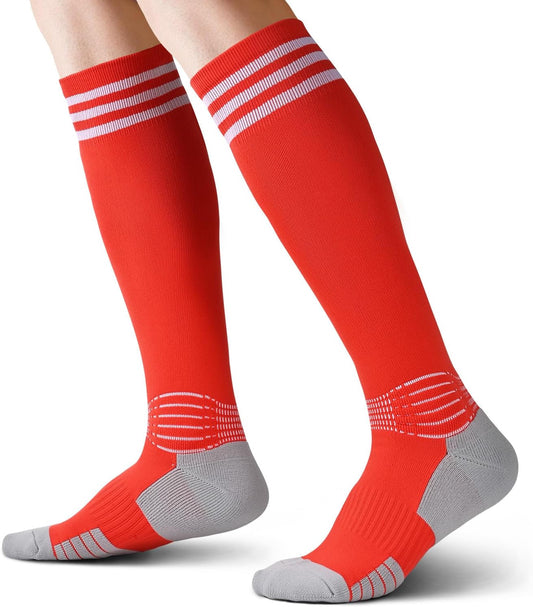Boost Your Game: Compressive Large Soccer Socks with Coolmax Moisture Control and Ankle Support