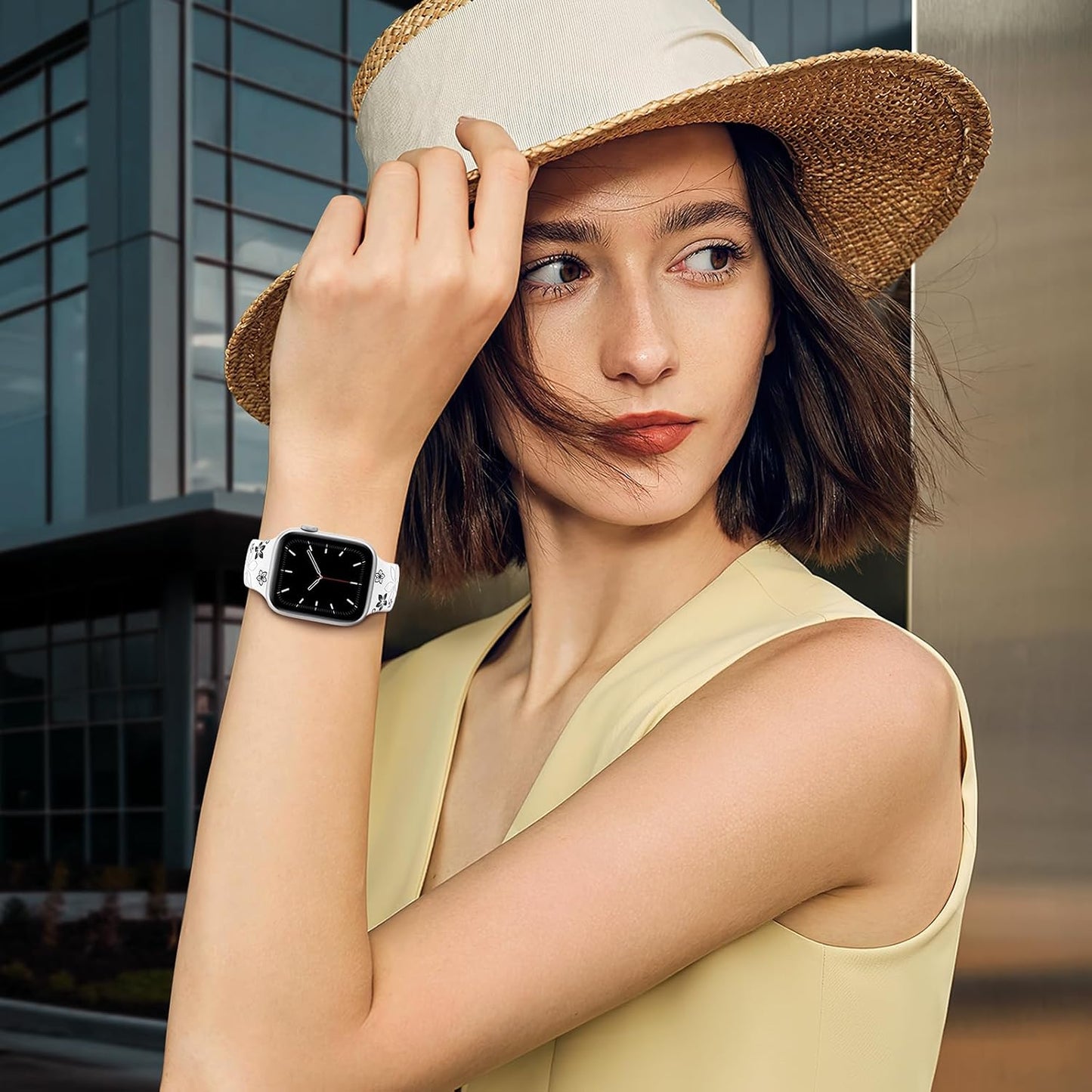 Two-Tone Floral Engraved Apple Watch Bands for Women - Secure & Stylish Straps