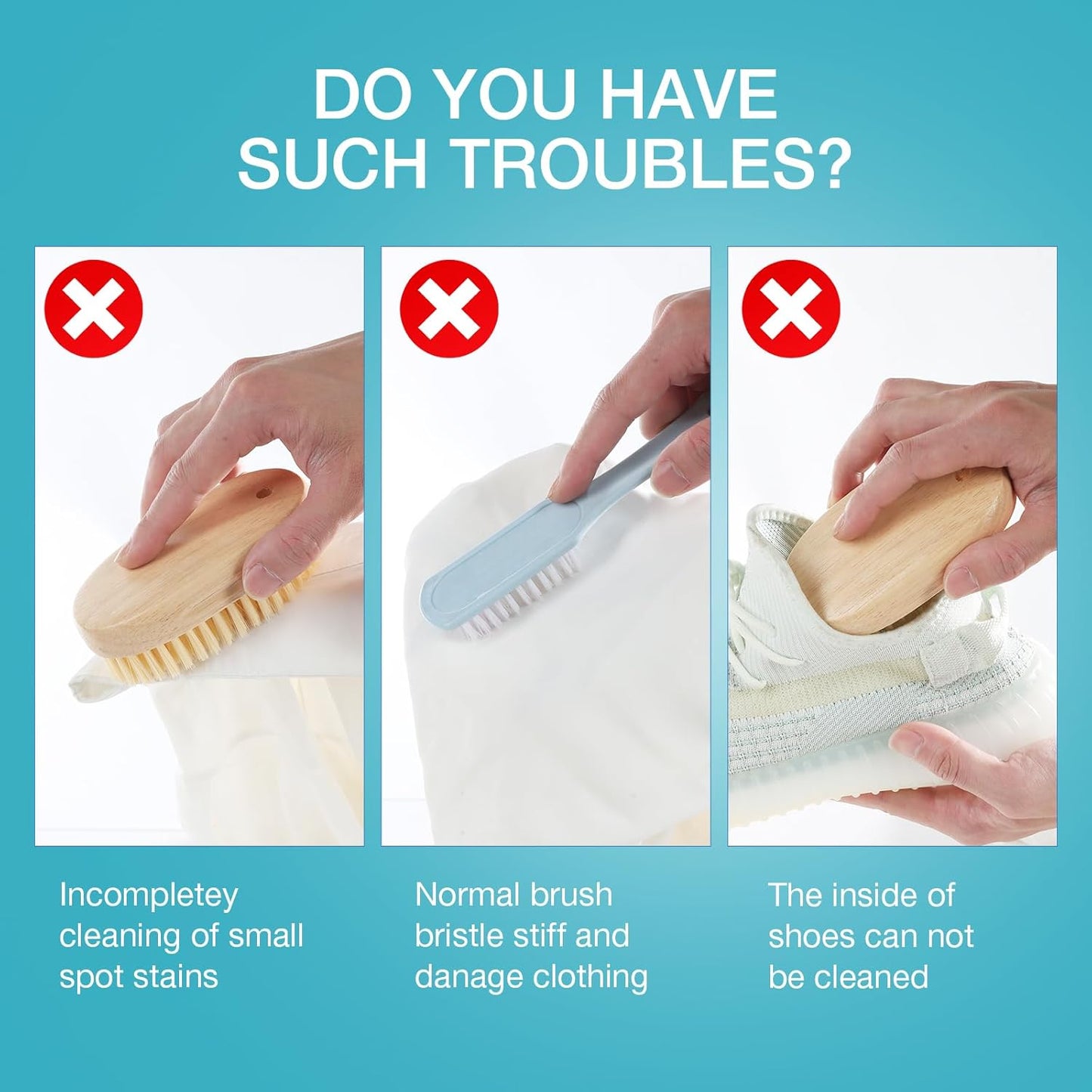 Ergonomic Wood Laundry Brush with Soft Bristles for Effective Stain Removal on Clothes and Shoes