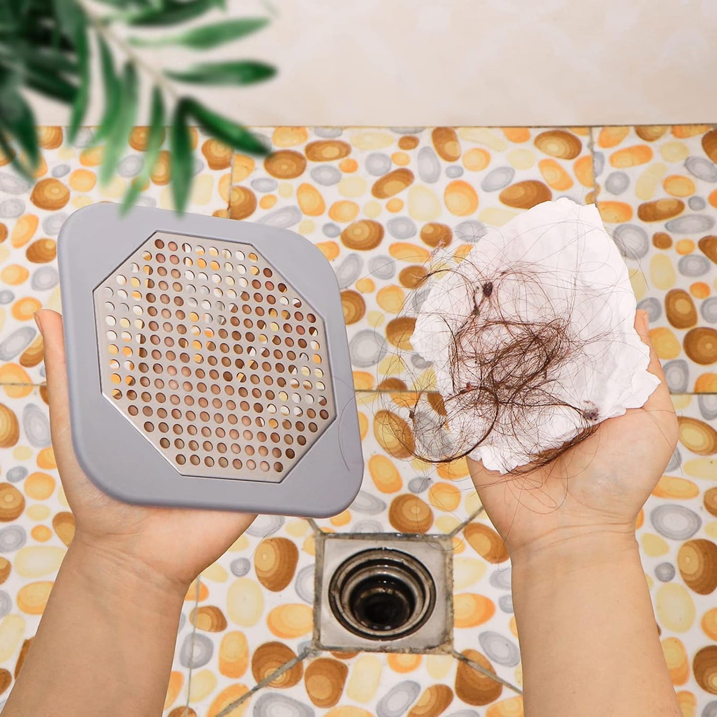 Durable 5.7-inch Square Shower Drain Hair Catcher with Silicone & Stainless Steel - Easy Install, Prevents Clogs