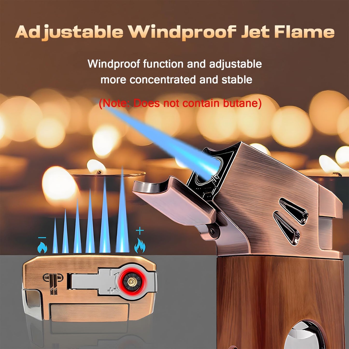 5-in-1 Refillable Butane Torch Lighter with Built-in Cutter, Punch, Holder, and Draw Enhancer - Windproof Jet Flame