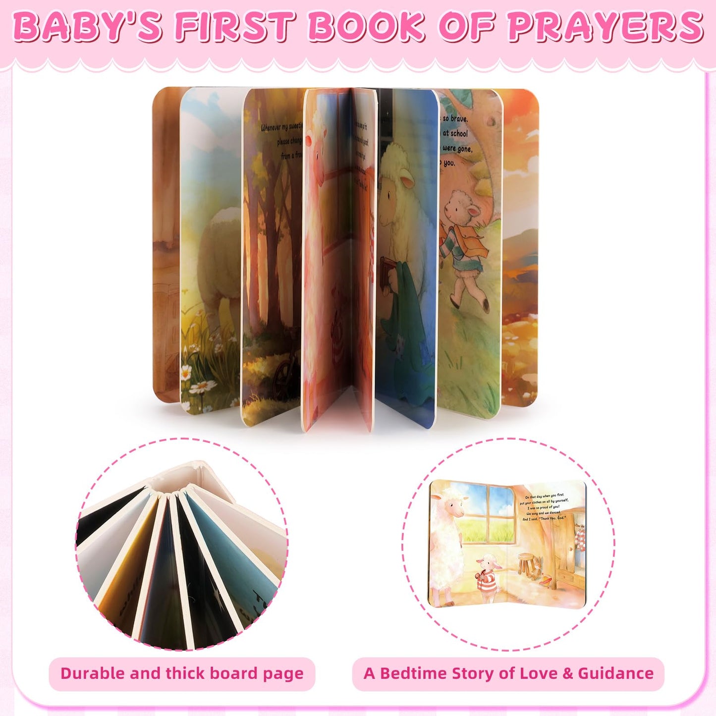 Pink Baptism Gift Set for Baby Girls with Praying Lamb Plush, Prayer Book, and Stroller Blanket