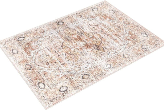 Ultra-Thin 3x5 Peach/Gold Area Rug for Bedrooms, Kitchens, Entryways