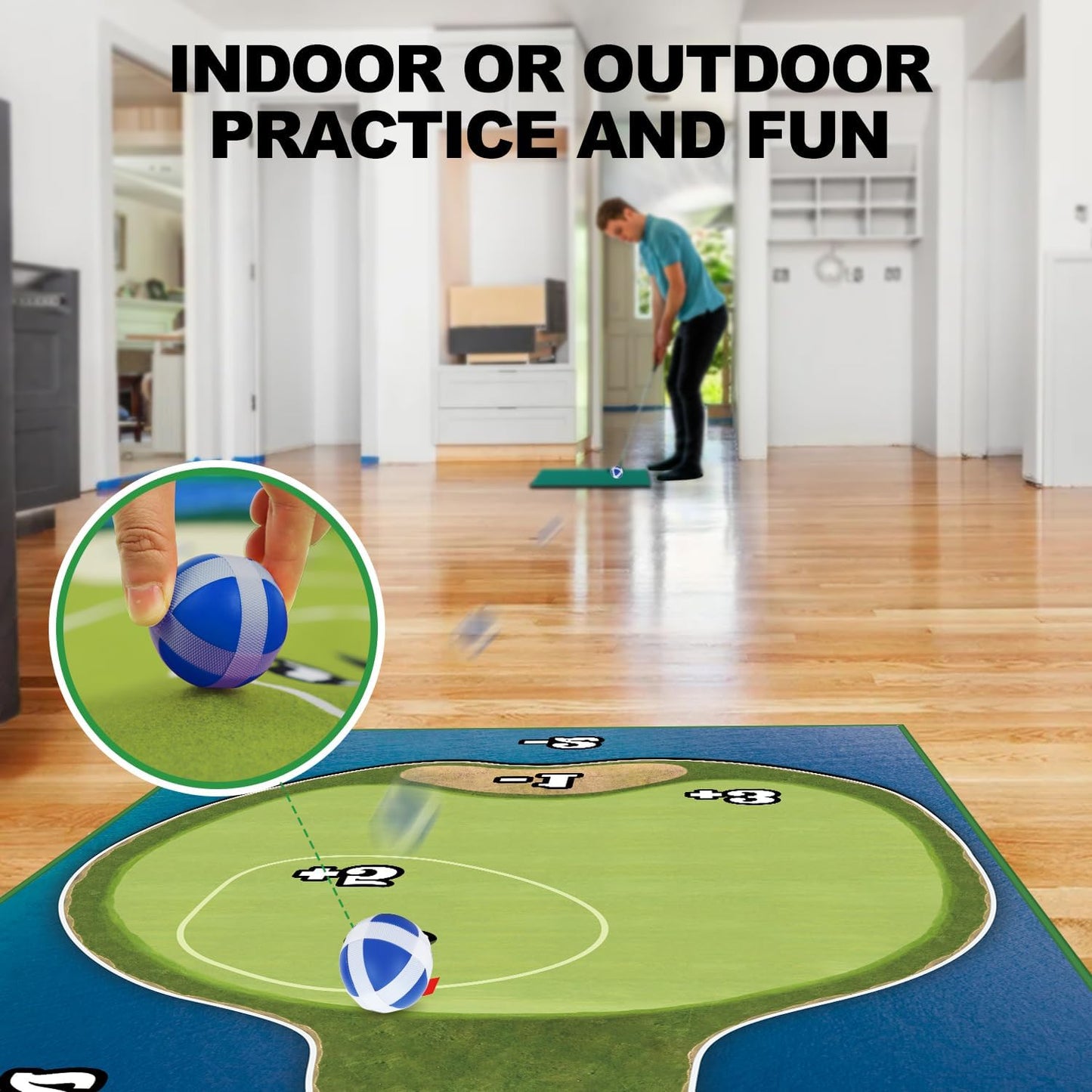 Golf Chipping Practice Mat Set for Indoor & Outdoor Fun - Family & Party Games