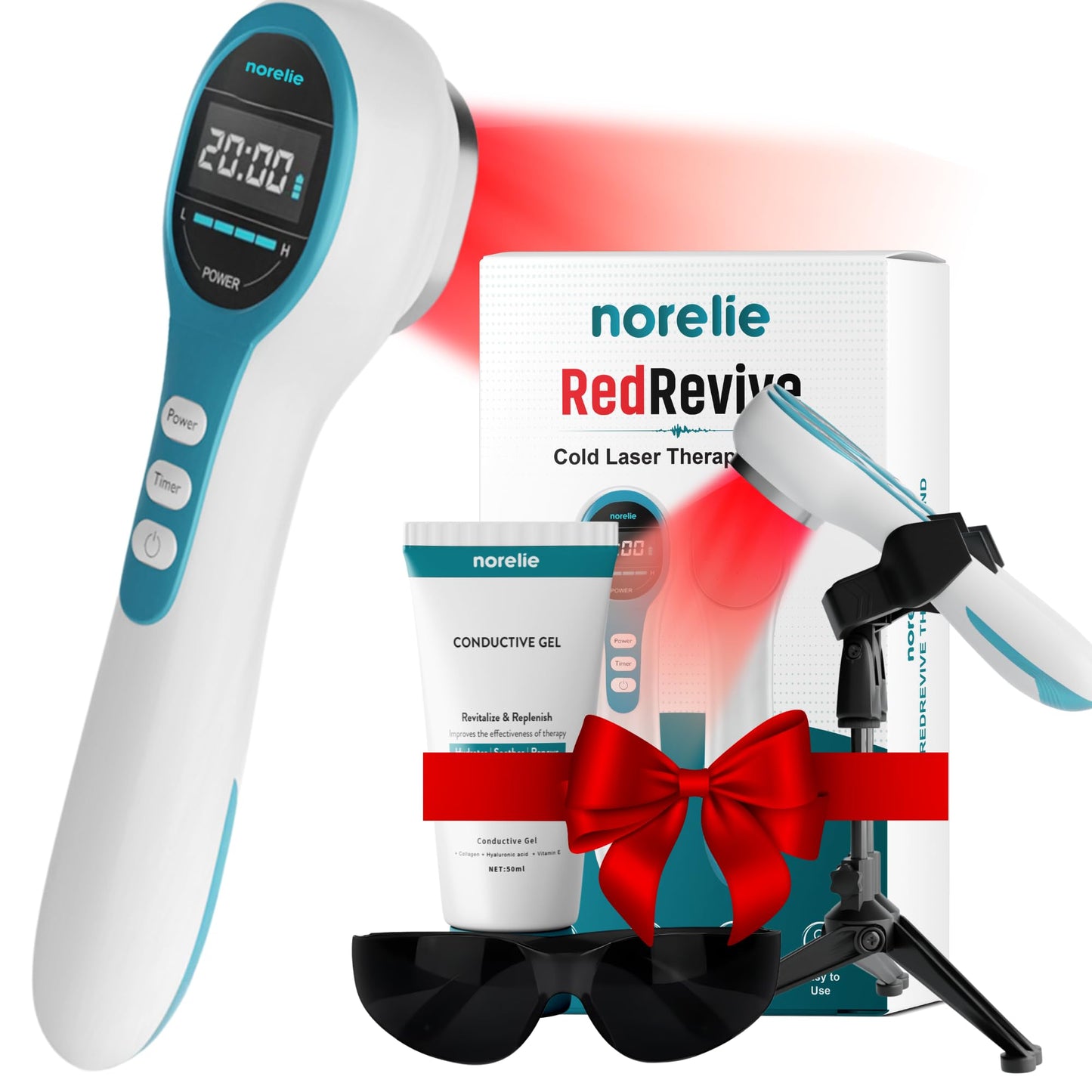Cold Laser Therapy Wand with Stand & Conductive Gel, 650nm & 808nm Portable Red Light Therapy Device for Hands-Free Muscle and Joint Support