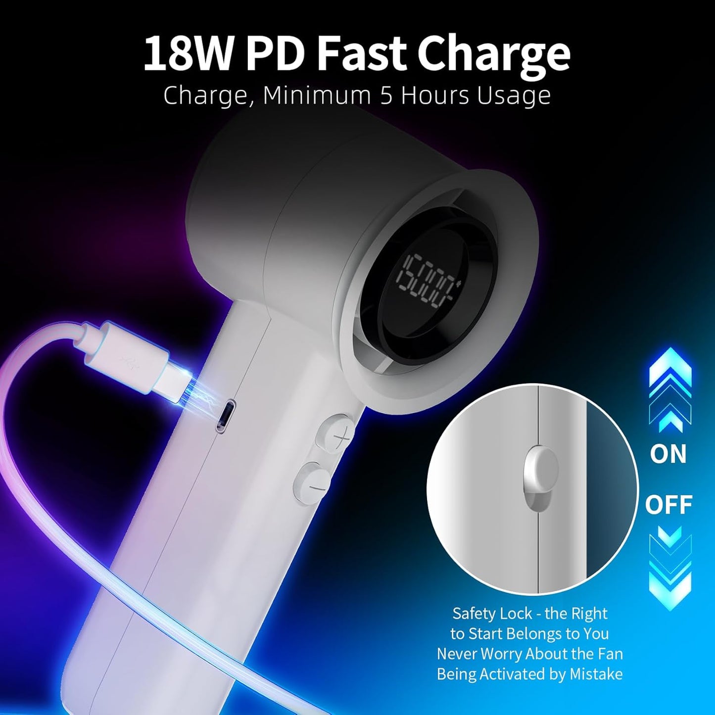 Portable Handheld Fan with 100-Speed Turbocharged Airflow & 5000mAh Battery - Ideal for Travel, Camping & Outdoor Use