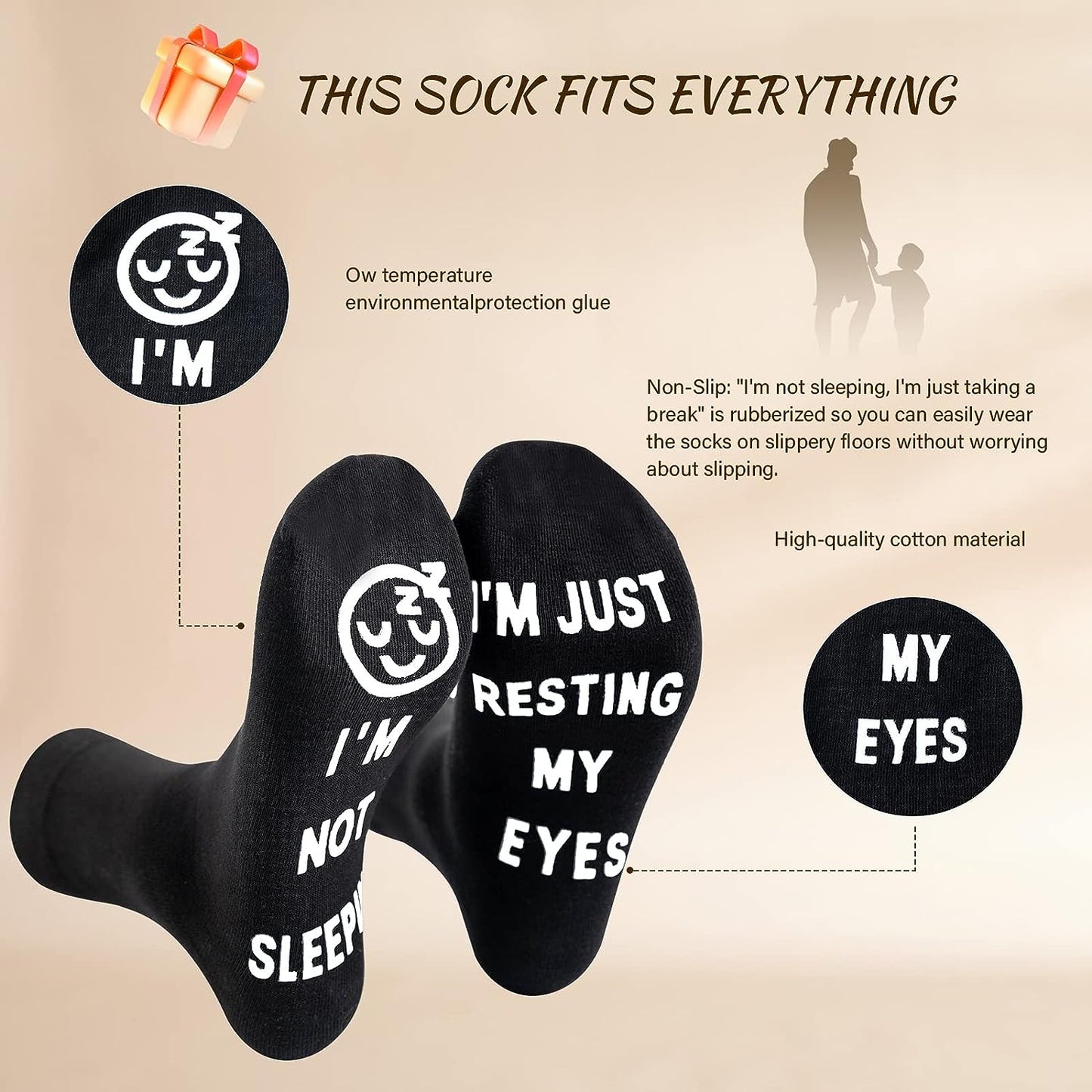 "I'm Not Sleeping I'm Just Resting My Eyes" Black Socks Funny Gift
