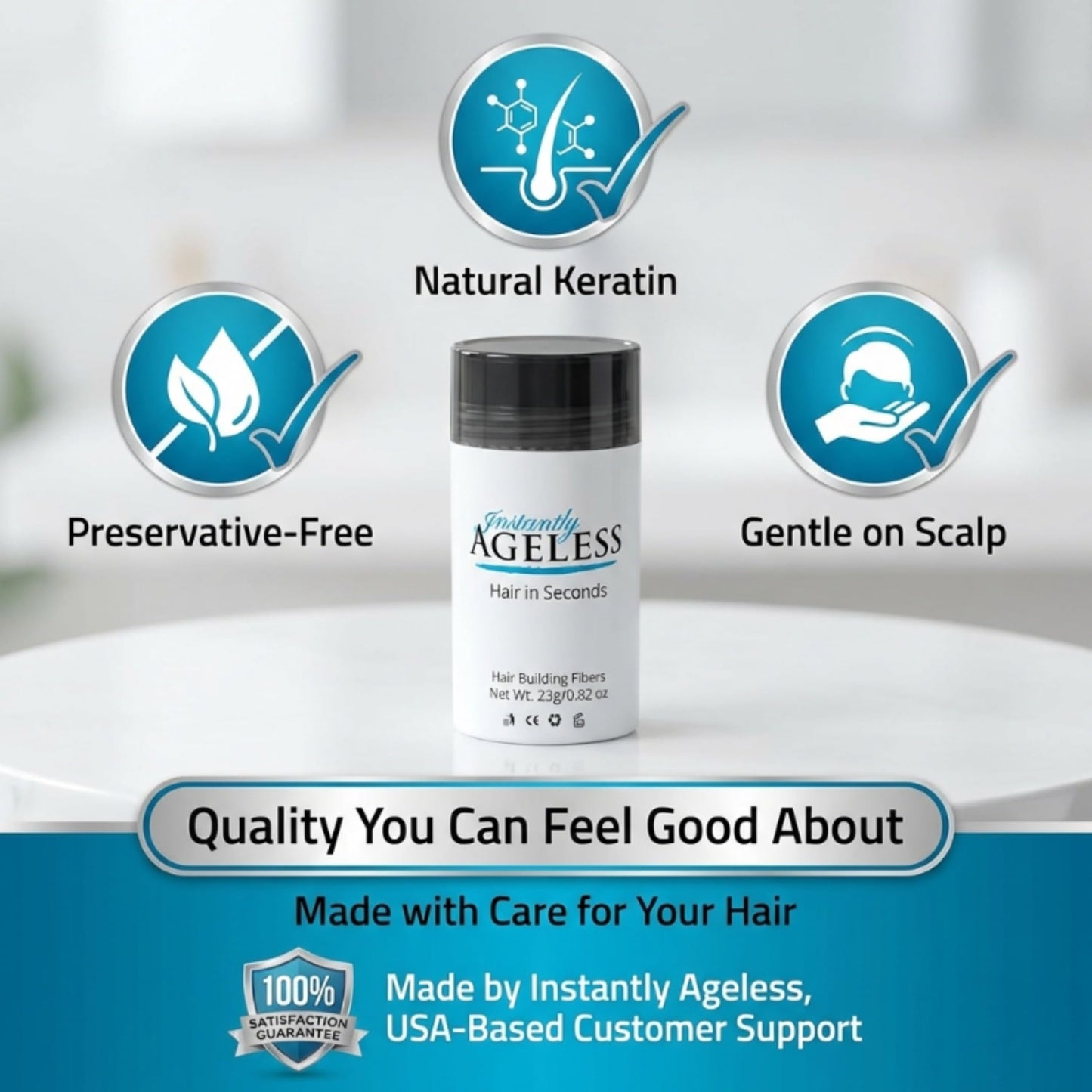 Instantly Ageless Hair in Seconds Hair Building Fibers for Thinning Hair, Black - 0.83 oz (23g)