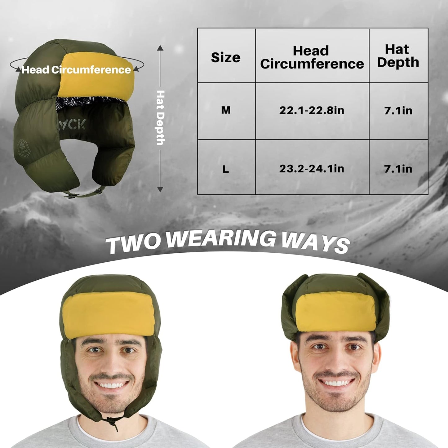 Stay Cozy in Extreme Cold: Men's Duck Down Trapper Hat with Waterproof & Windproof Features for Winter Hunting, Camping & Motorcycling