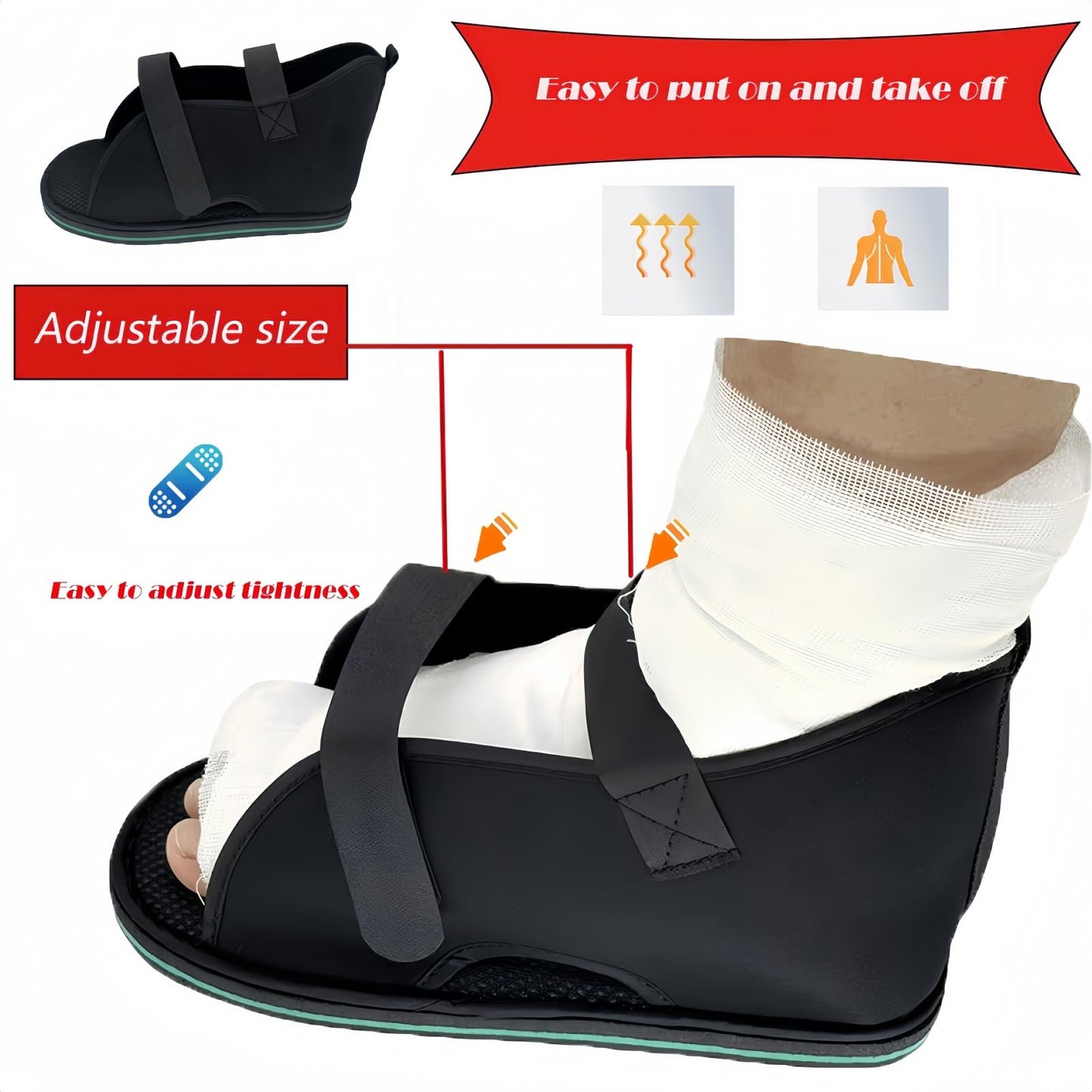 XL Adjustable Post-Op Medical Walking Shoe for Foot Casts and Fractures